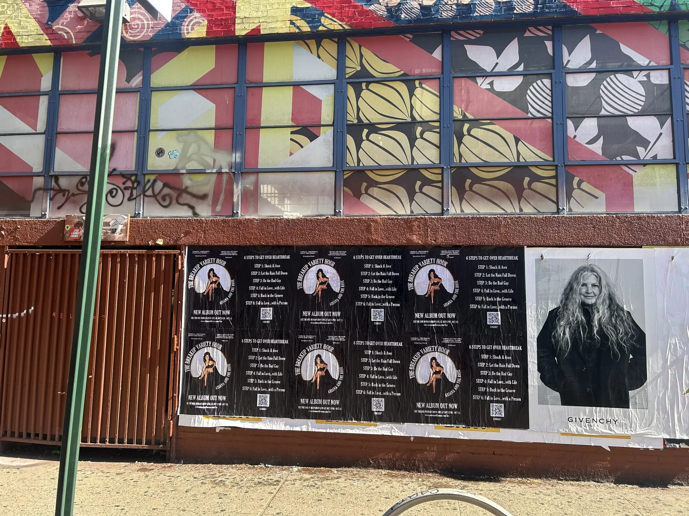 Ariana and the Rose 'The Breakup Variety Hour' wheatpaste album posters on Manhattan's Lower East Side, documented street install, by Beyond Street Media