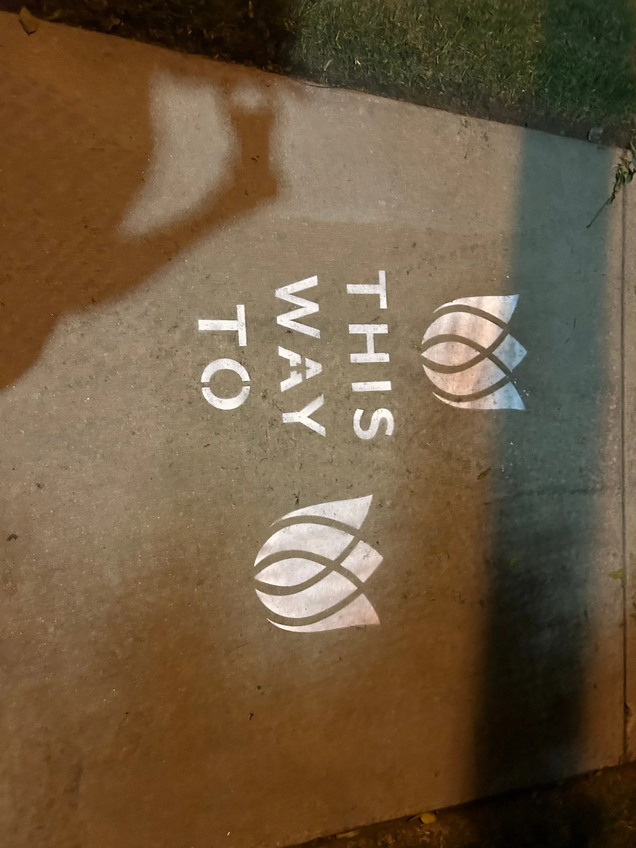 Sidewalk stencil install for Bloomeffects 'Tulip Powered Skincare' on New York City sidewalk in New York City — white stencil with tulip flower mark on concrete by Beyond Street Media