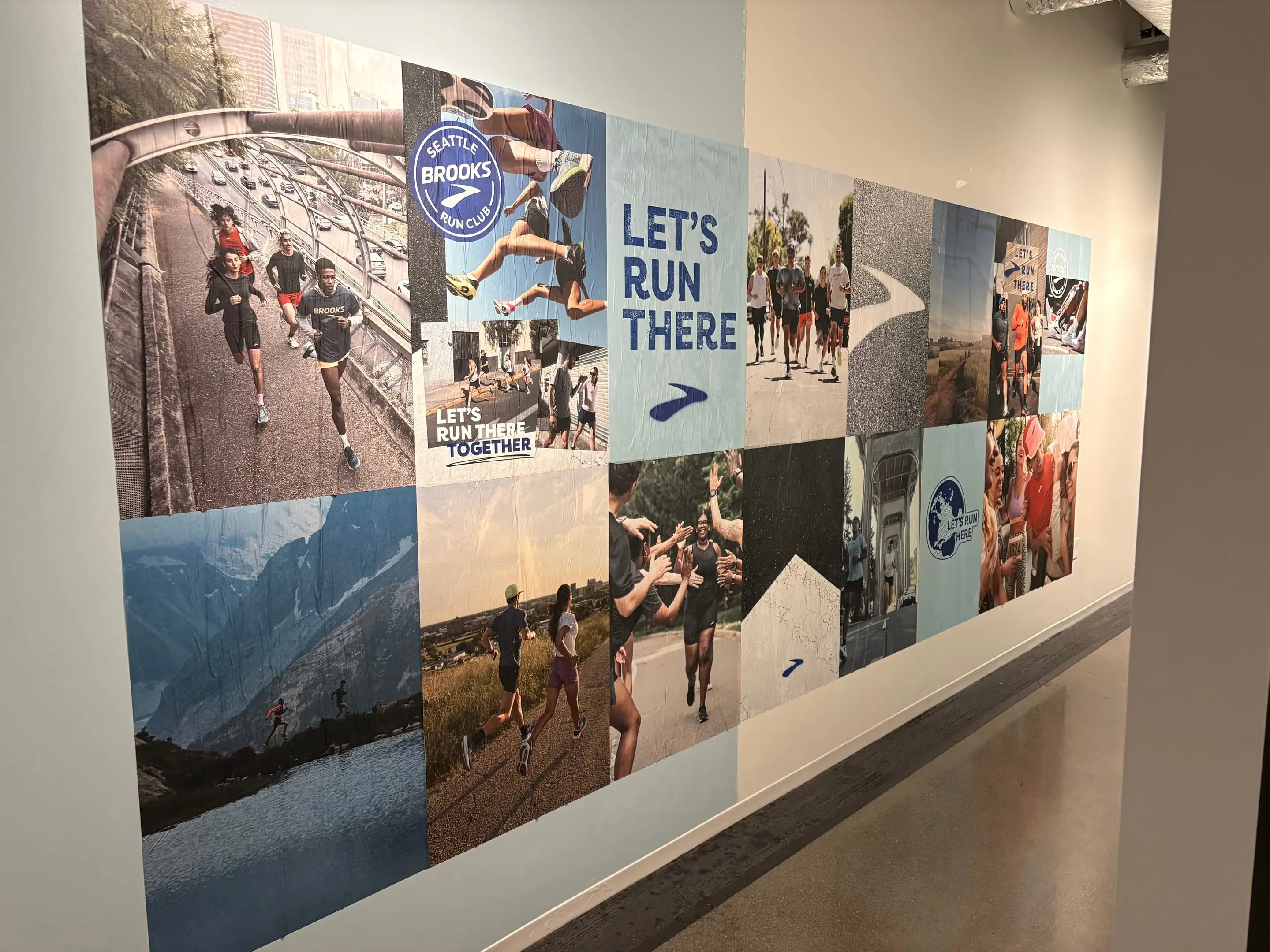 Brooks 'Let's Run There' run-club photo-collage wall installation by Beyond Street Media