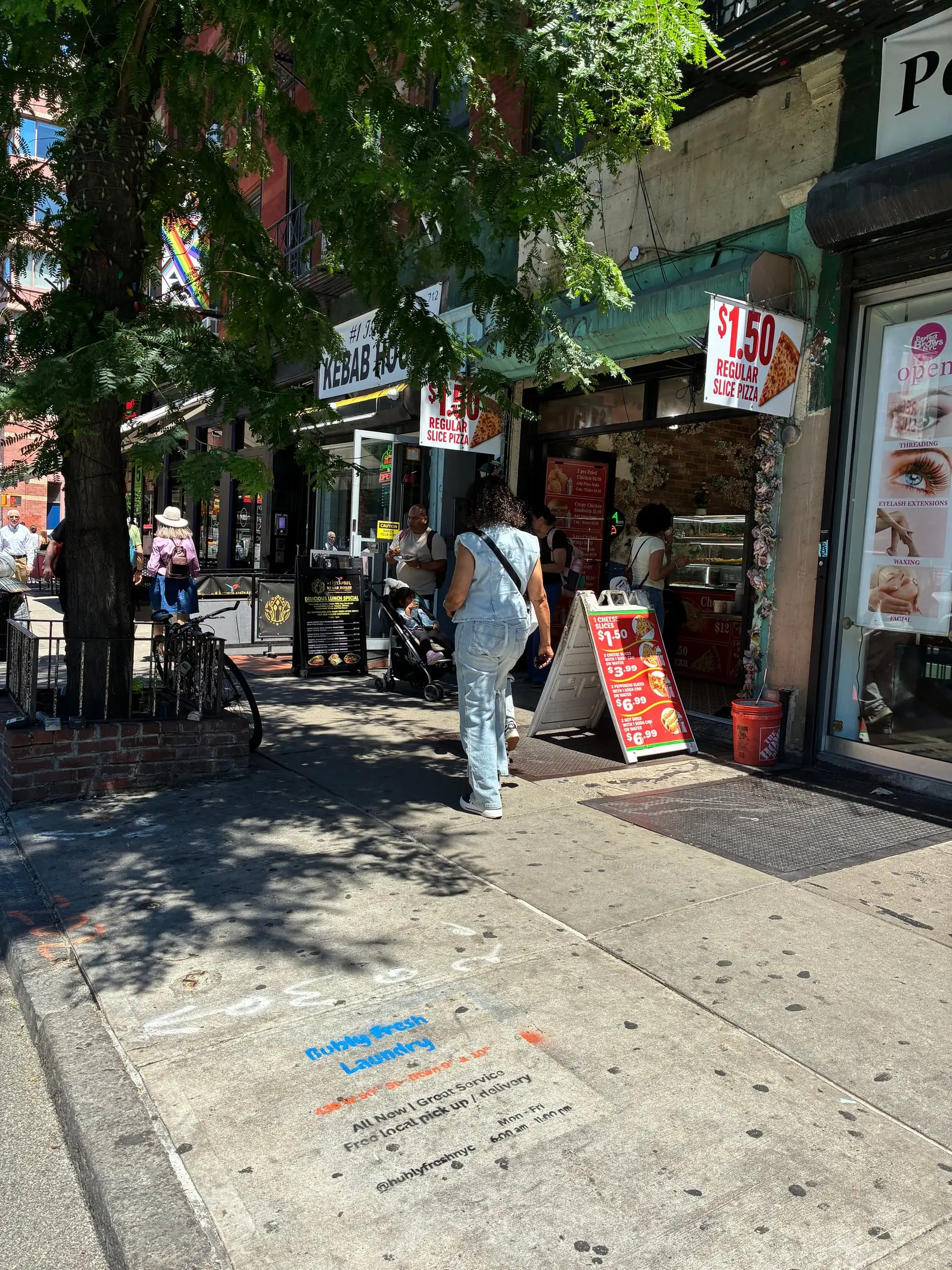Bubly Fresh Laundry chalk sidewalk stencil in Hell's Kitchen, Manhattan (New York City, NY) by Beyond Street Media