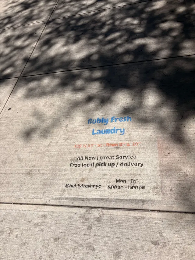 Bubly Fresh Laundry chalk sidewalk stencil in Hell's Kitchen, Manhattan (New York City, NY) by Beyond Street Media (photo 10 of 12).