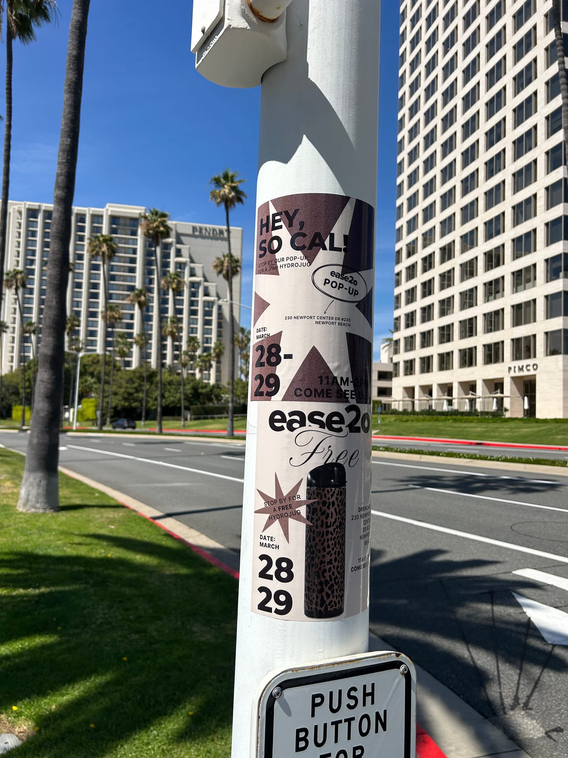 ease2o pop-up pole sticker on lamp post in Newport Beach, CA by Beyond Street Media