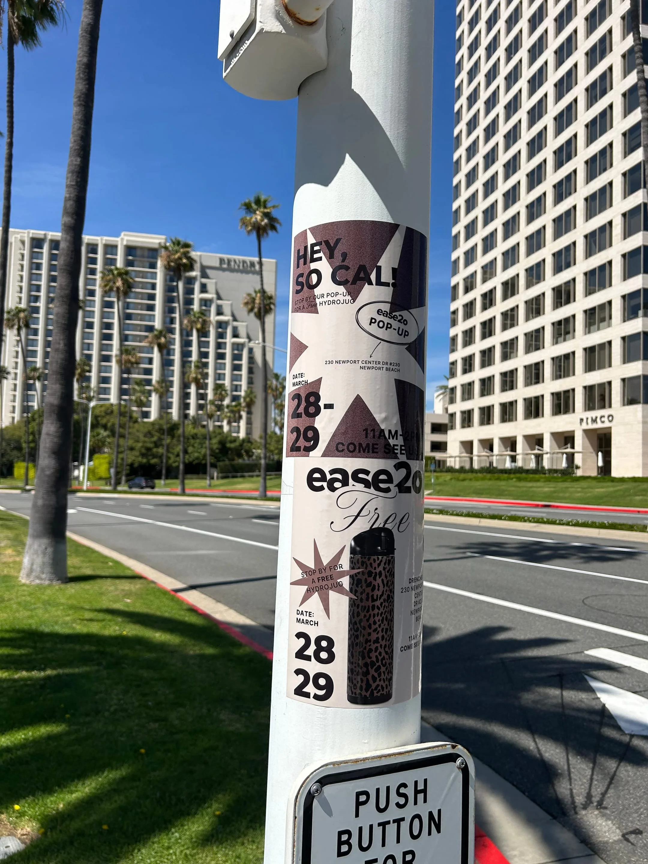 ease2o pop-up pole sticker on lamp post in Newport Beach, CA by Beyond Street Media