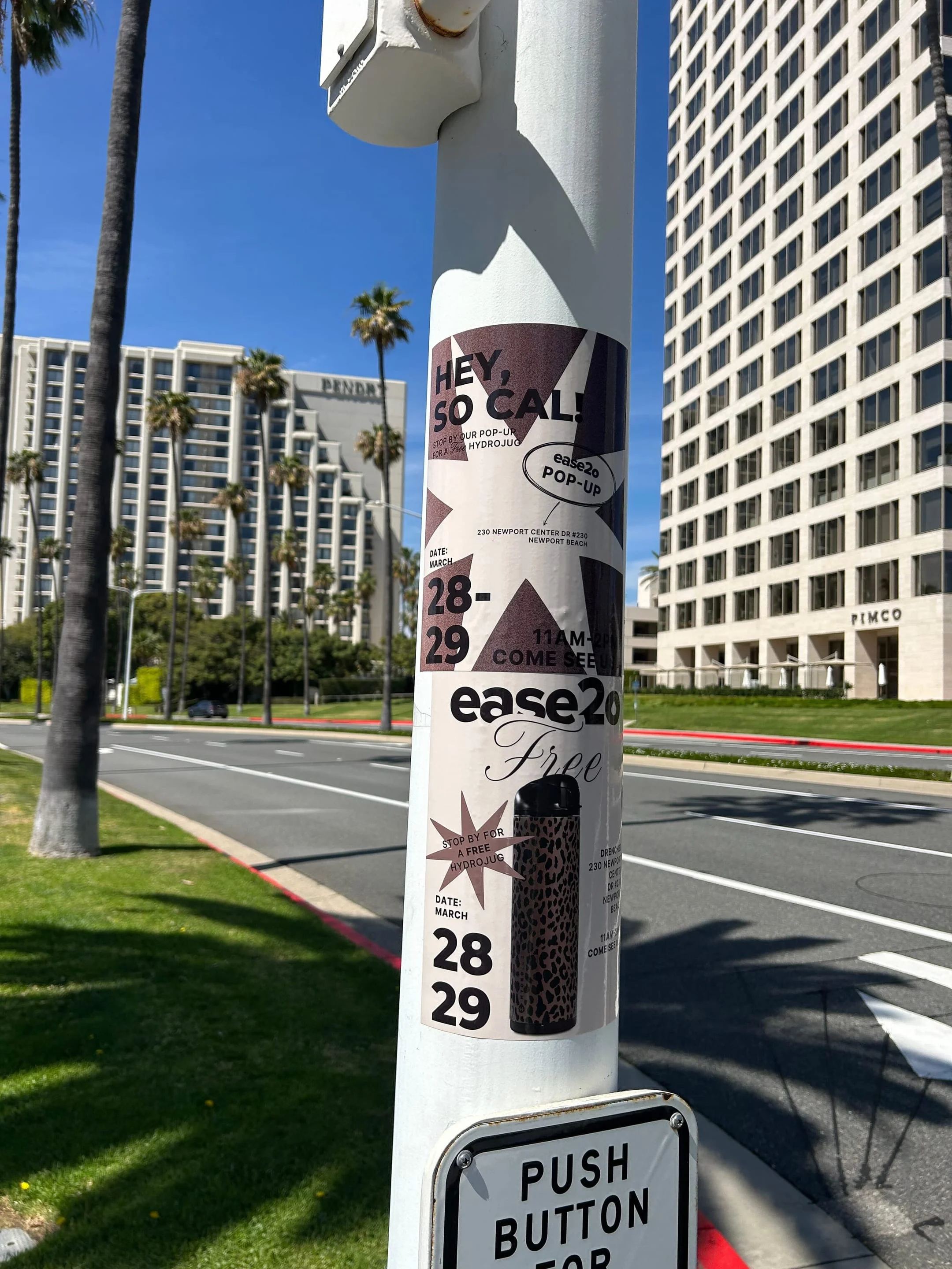 ease2o pop-up pole sticker on lamp post in Newport Beach, CA by Beyond Street Media