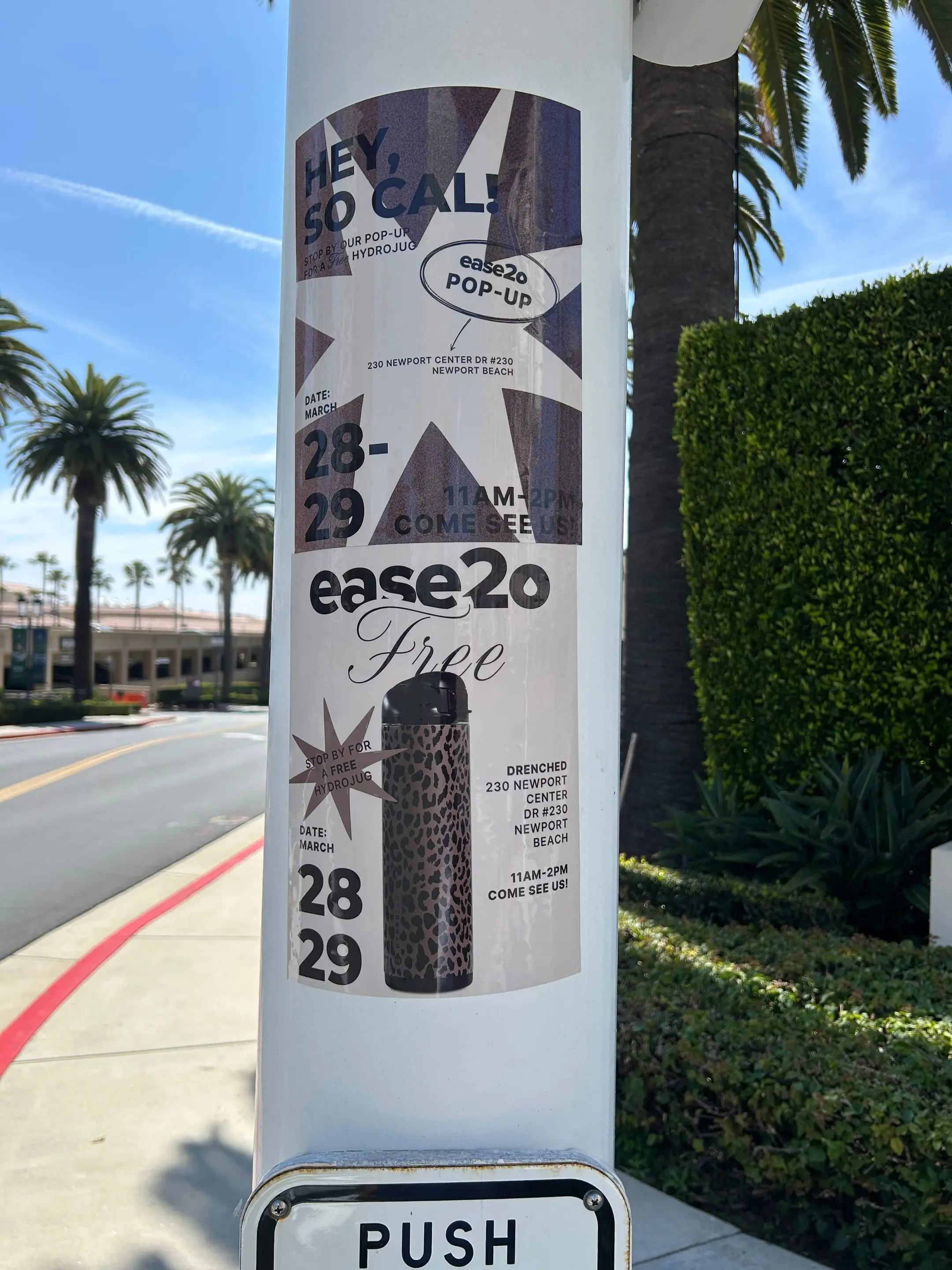 ease2o pop-up pole sticker on lamp post in Newport Beach, CA by Beyond Street Media