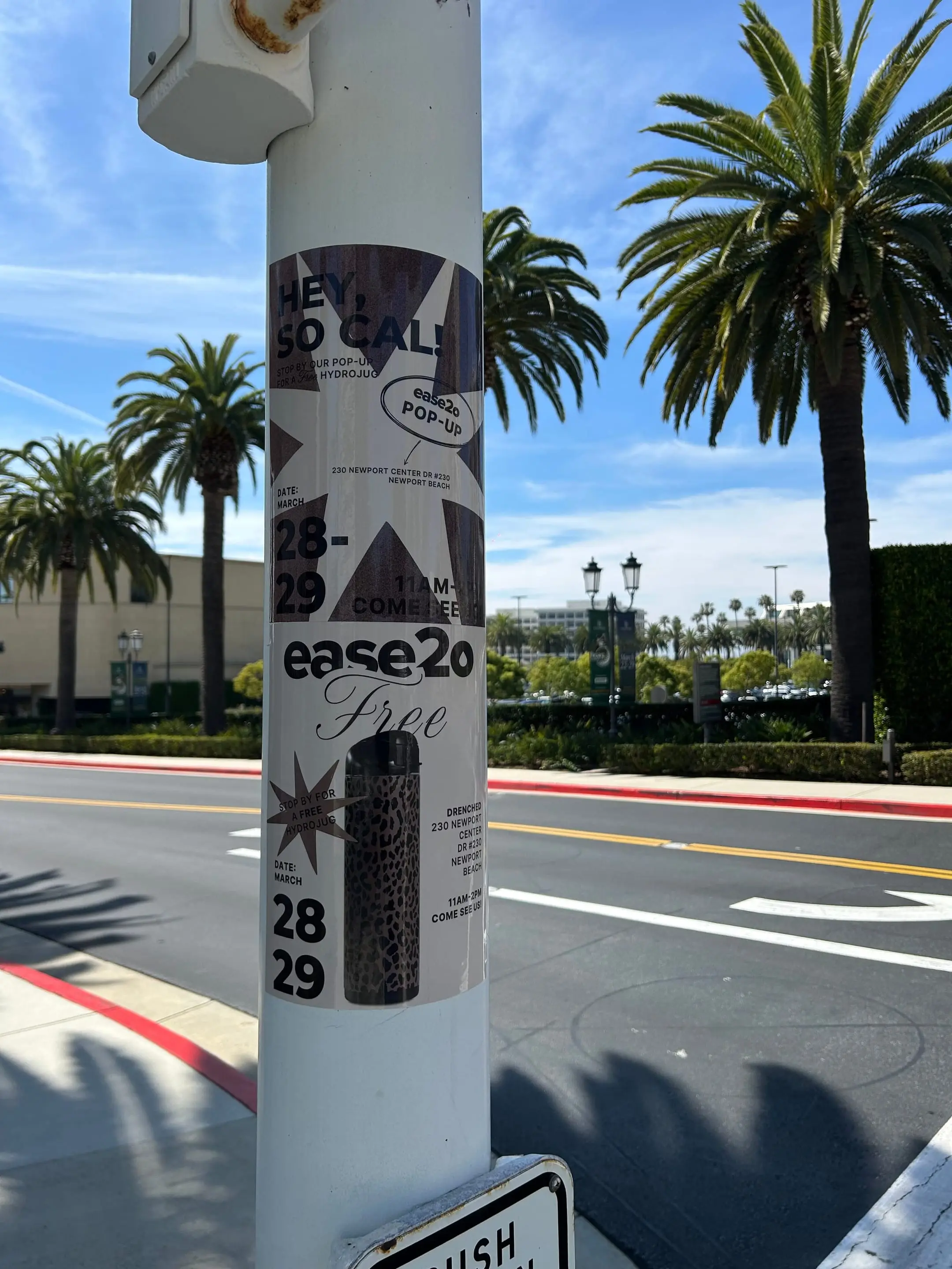 ease2o pop-up pole sticker on lamp post in Newport Beach, CA by Beyond Street Media