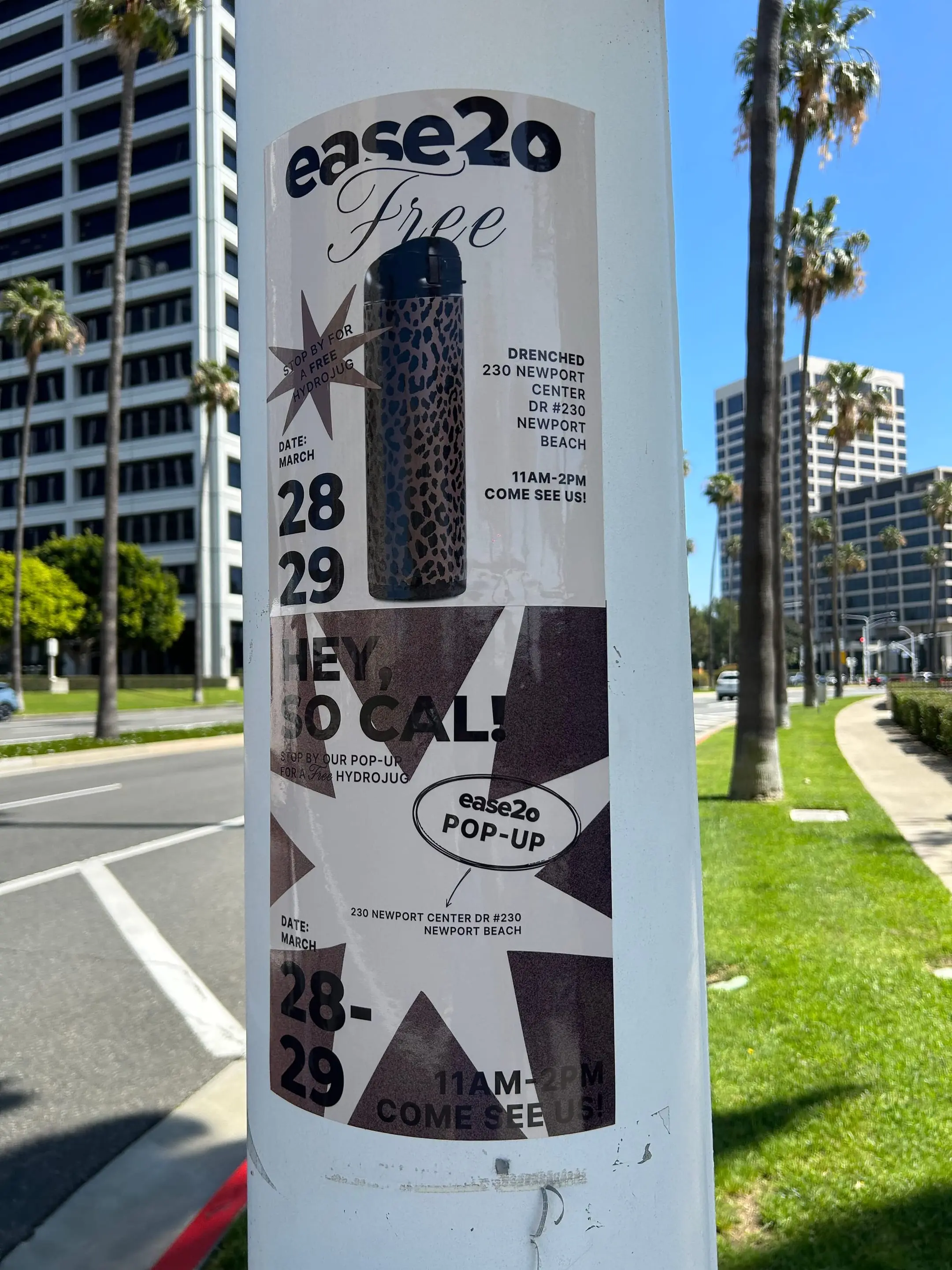 ease2o pop-up pole sticker on lamp post in Newport Beach, CA by Beyond Street Media