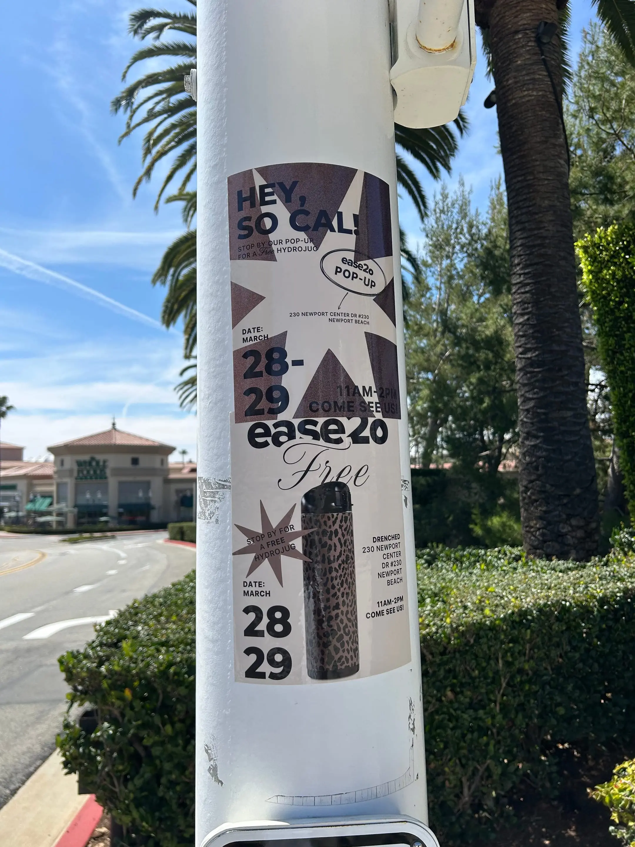 ease2o pop-up pole sticker on lamp post in Newport Beach, CA by Beyond Street Media