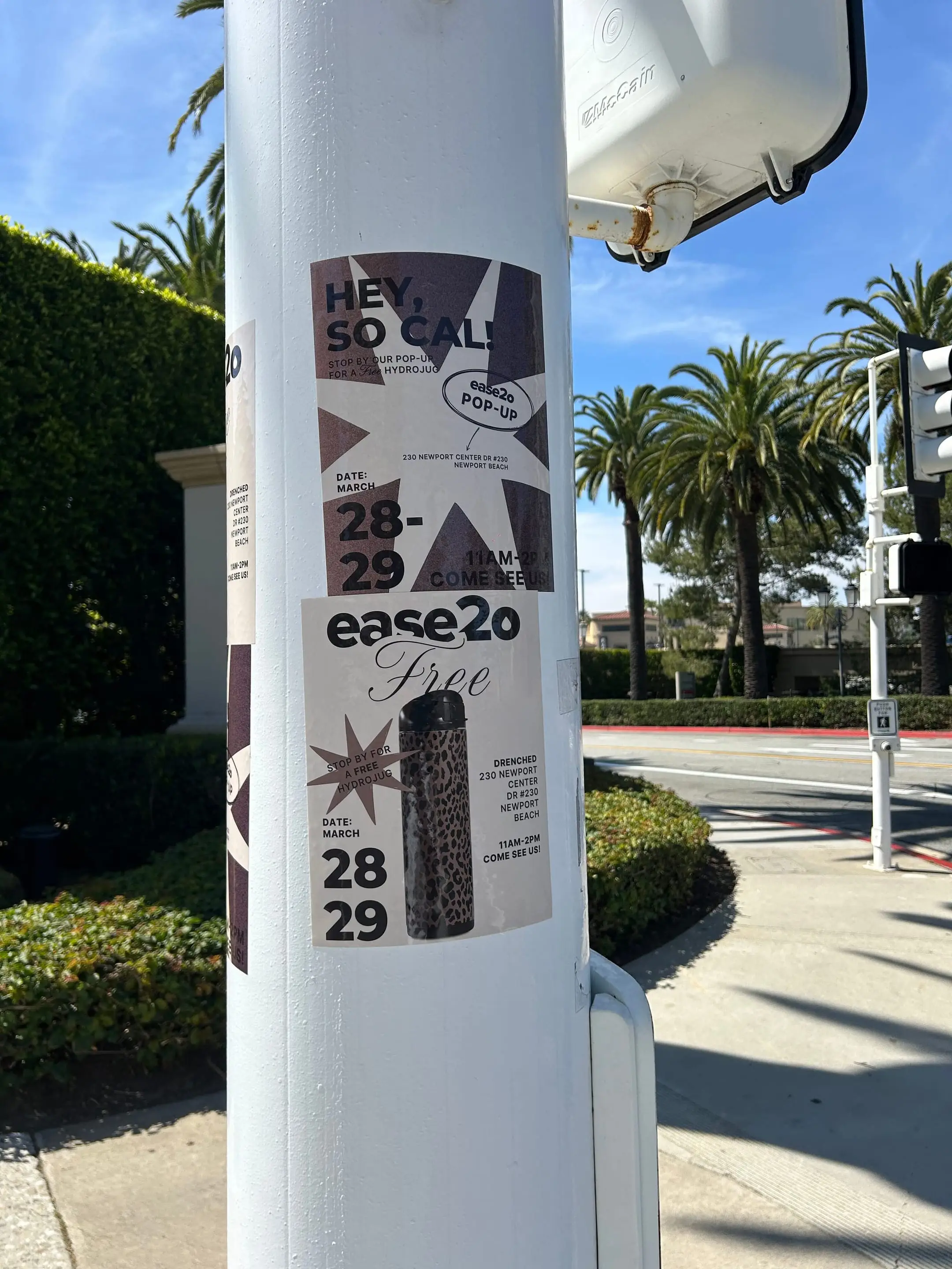 ease2o pop-up pole sticker on lamp post in Newport Beach, CA by Beyond Street Media