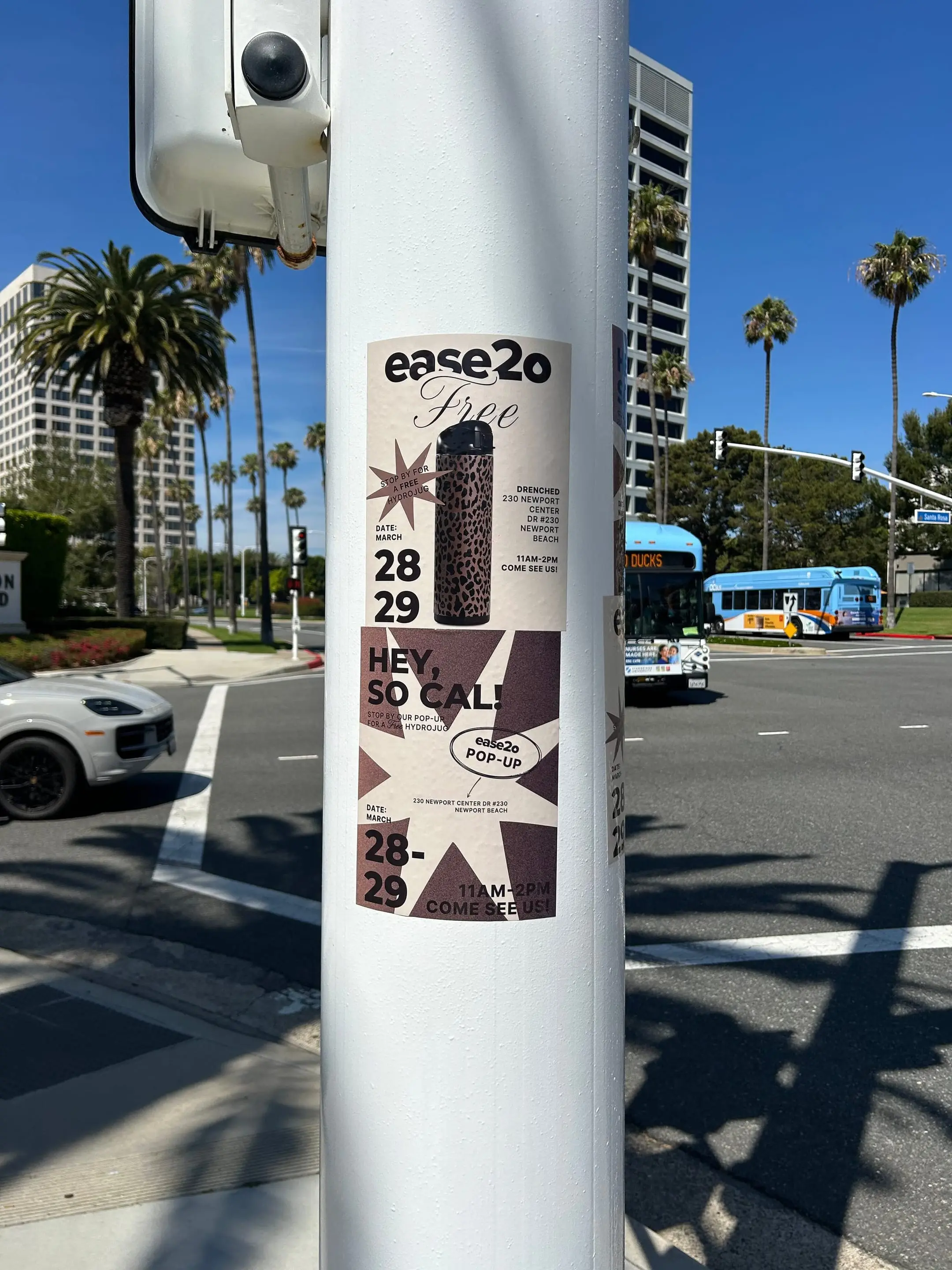 ease2o pop-up pole sticker on lamp post in Newport Beach, CA by Beyond Street Media