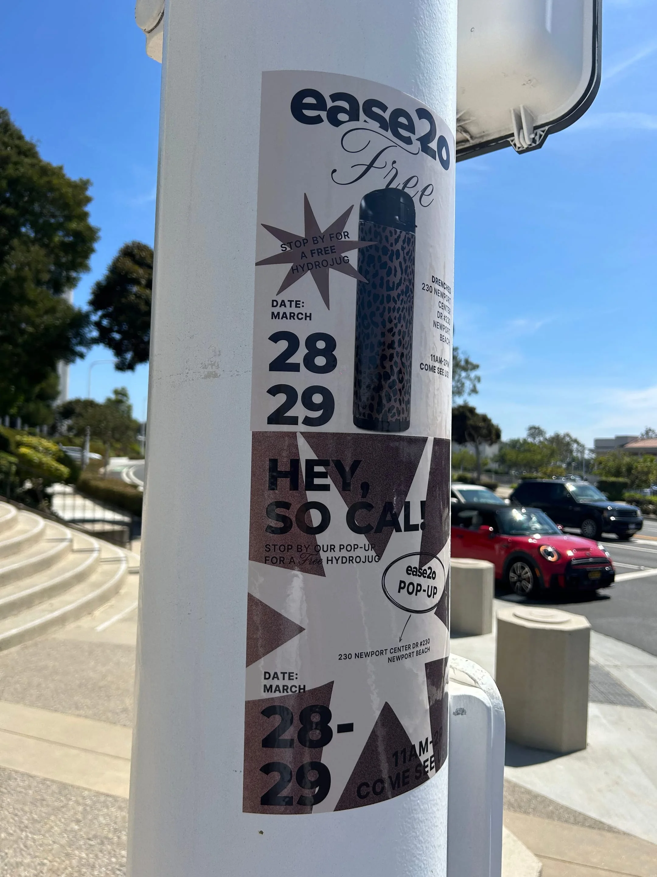ease2o pop-up pole sticker on lamp post in Newport Beach, CA by Beyond Street Media