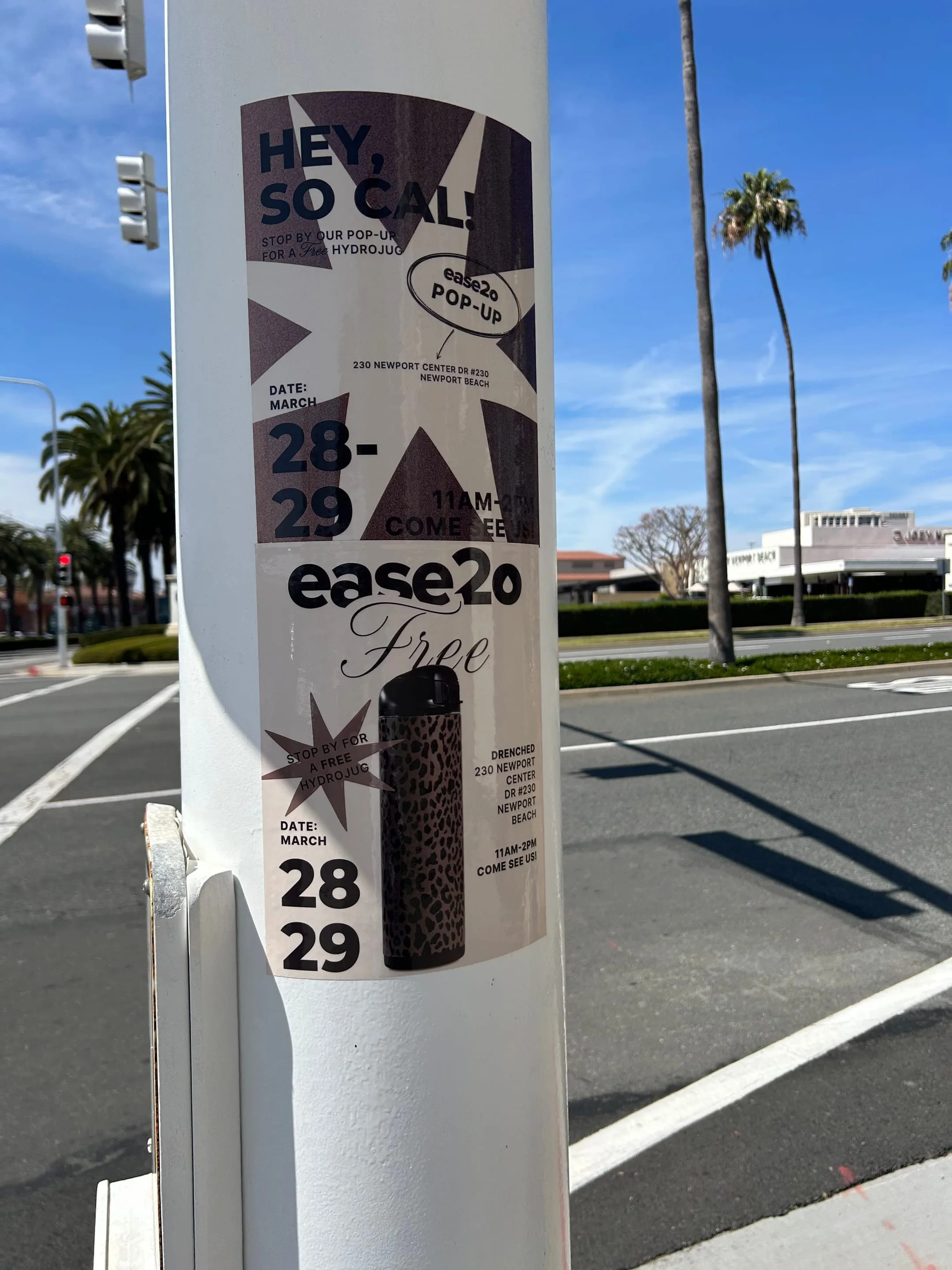ease2o pop-up pole sticker on lamp post in Newport Beach, CA by Beyond Street Media