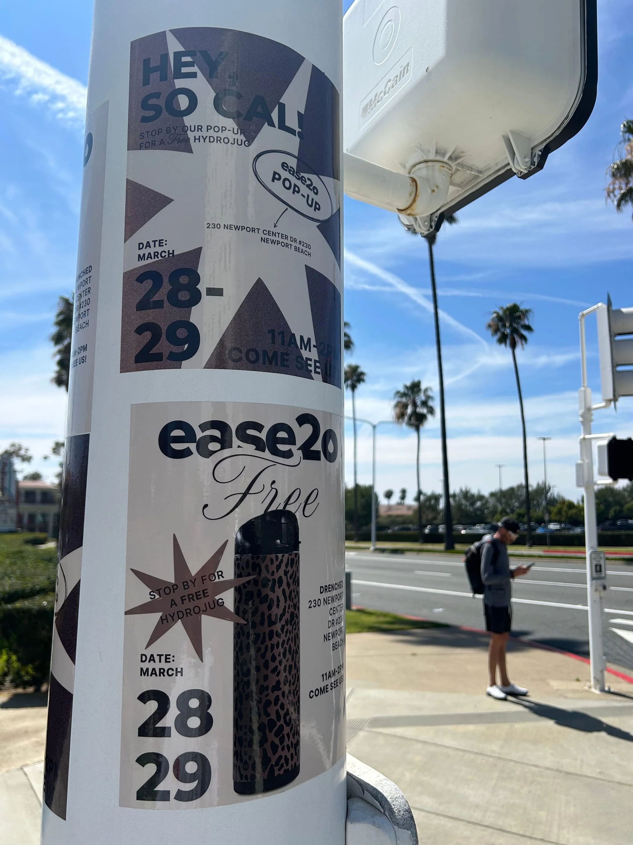ease2o pop-up pole sticker on lamp post in Newport Beach, CA by Beyond Street Media