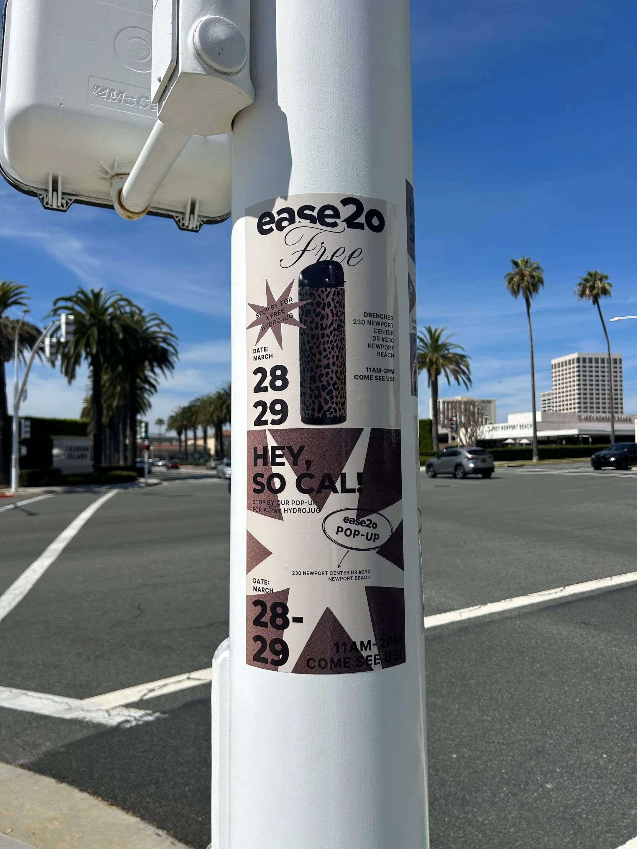 ease2o pop-up pole sticker on lamp post in Newport Beach, CA by Beyond Street Media