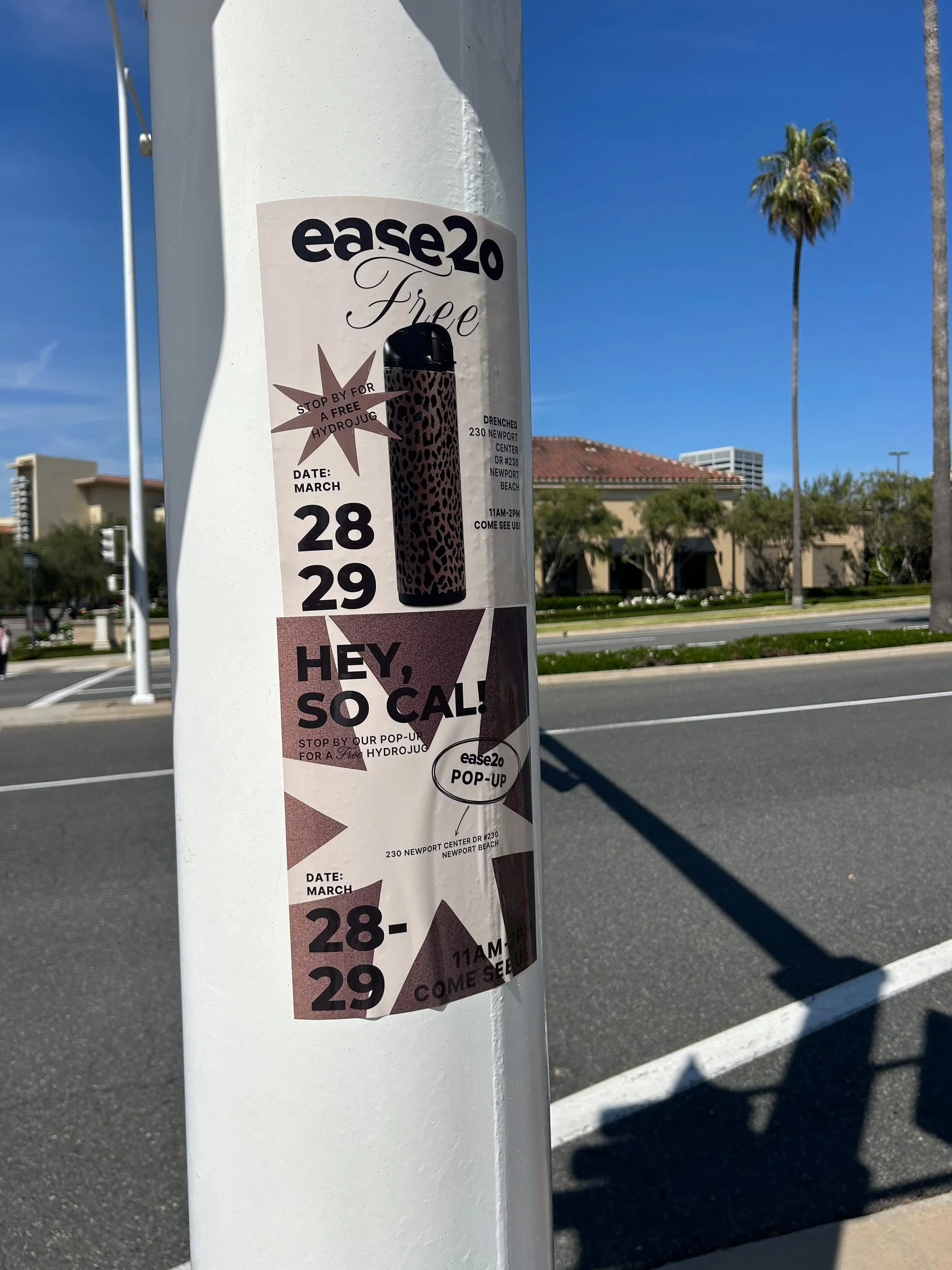 ease2o pop-up pole sticker on lamp post in Newport Beach, CA by Beyond Street Media