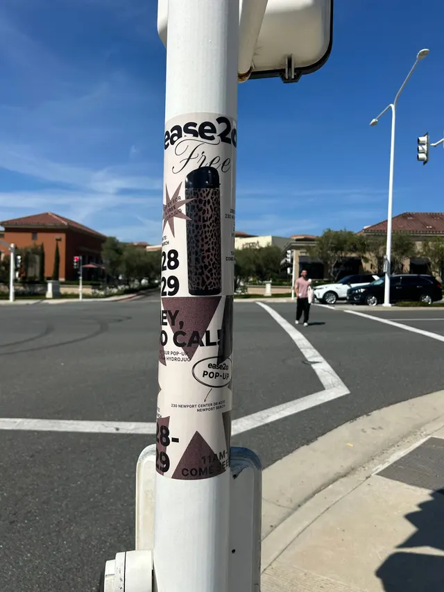 ease2o pop-up pole sticker on lamp post in Newport Beach, CA by Beyond Street Media (photo 13 of 61).