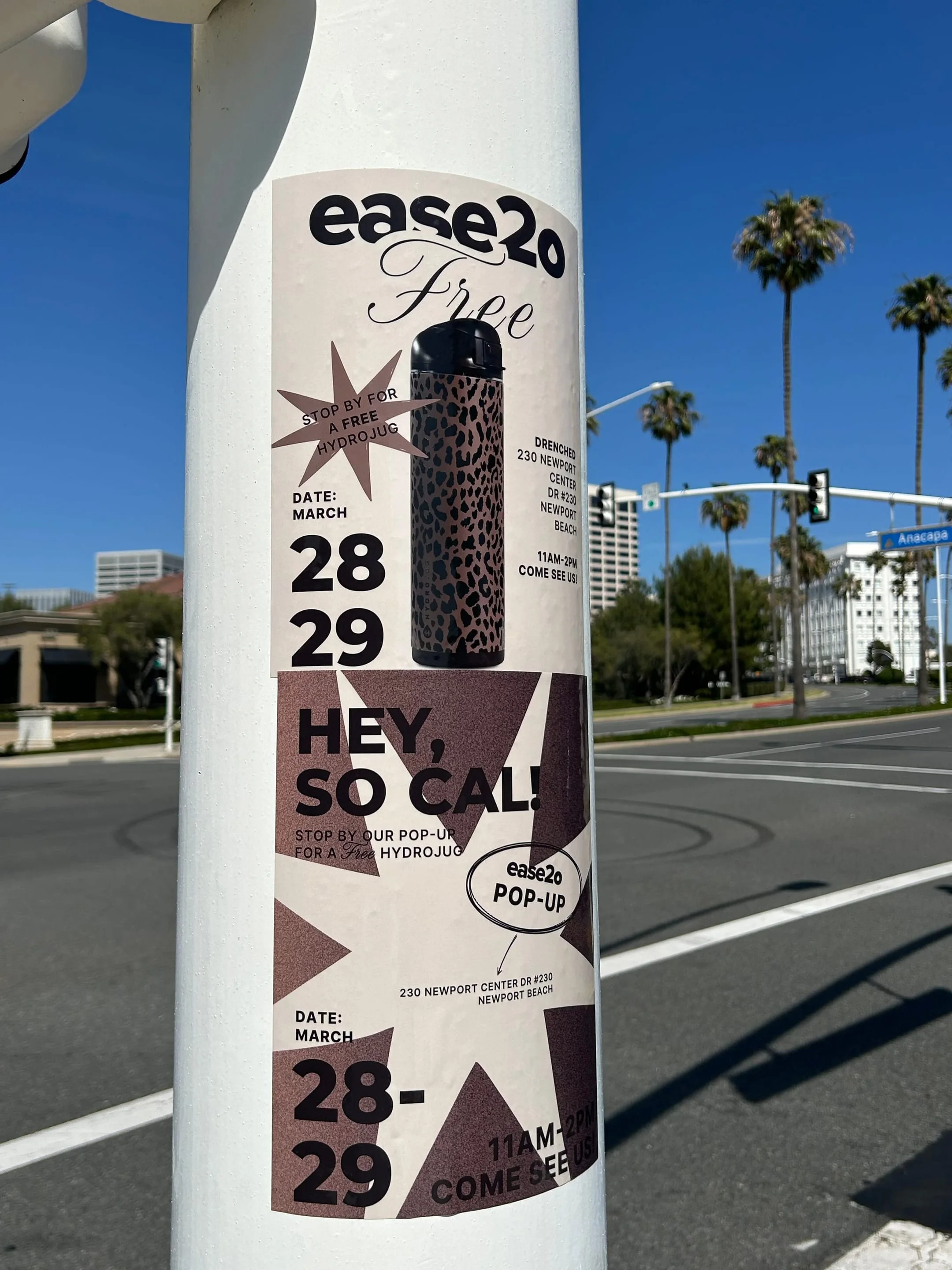 ease2o pop-up pole sticker on lamp post in Newport Beach, CA by Beyond Street Media