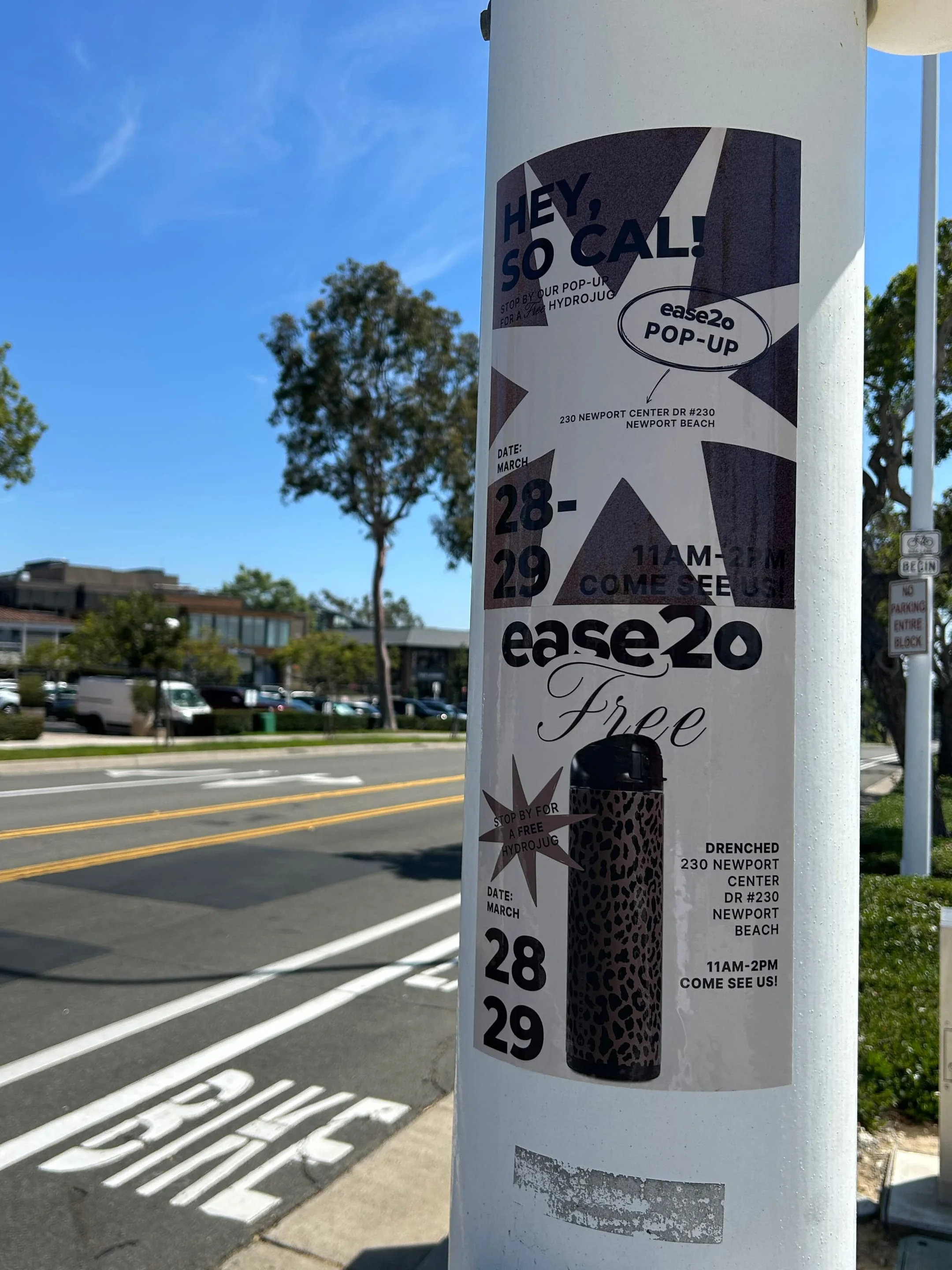 ease2o pop-up pole sticker on lamp post in Newport Beach, CA by Beyond Street Media