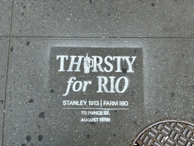 Farm Rio x Stanley 1913 Thirsty for Rio chalk stencil installed on a New York sidewalk by Beyond Street Media