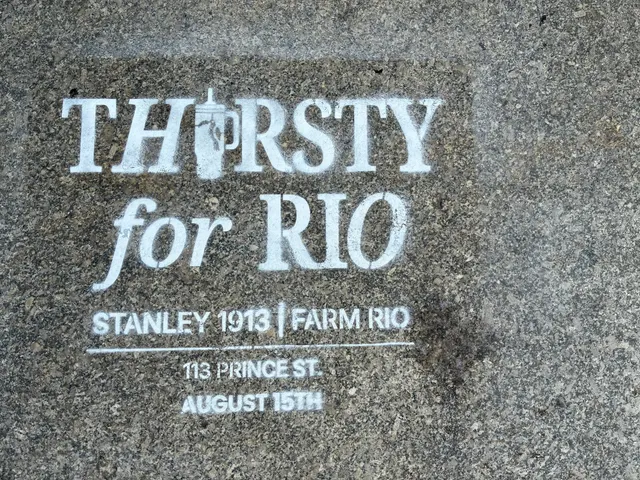 Farm Rio x Stanley 1913 Thirsty for Rio chalk stencil installed on a New York sidewalk by Beyond Street Media