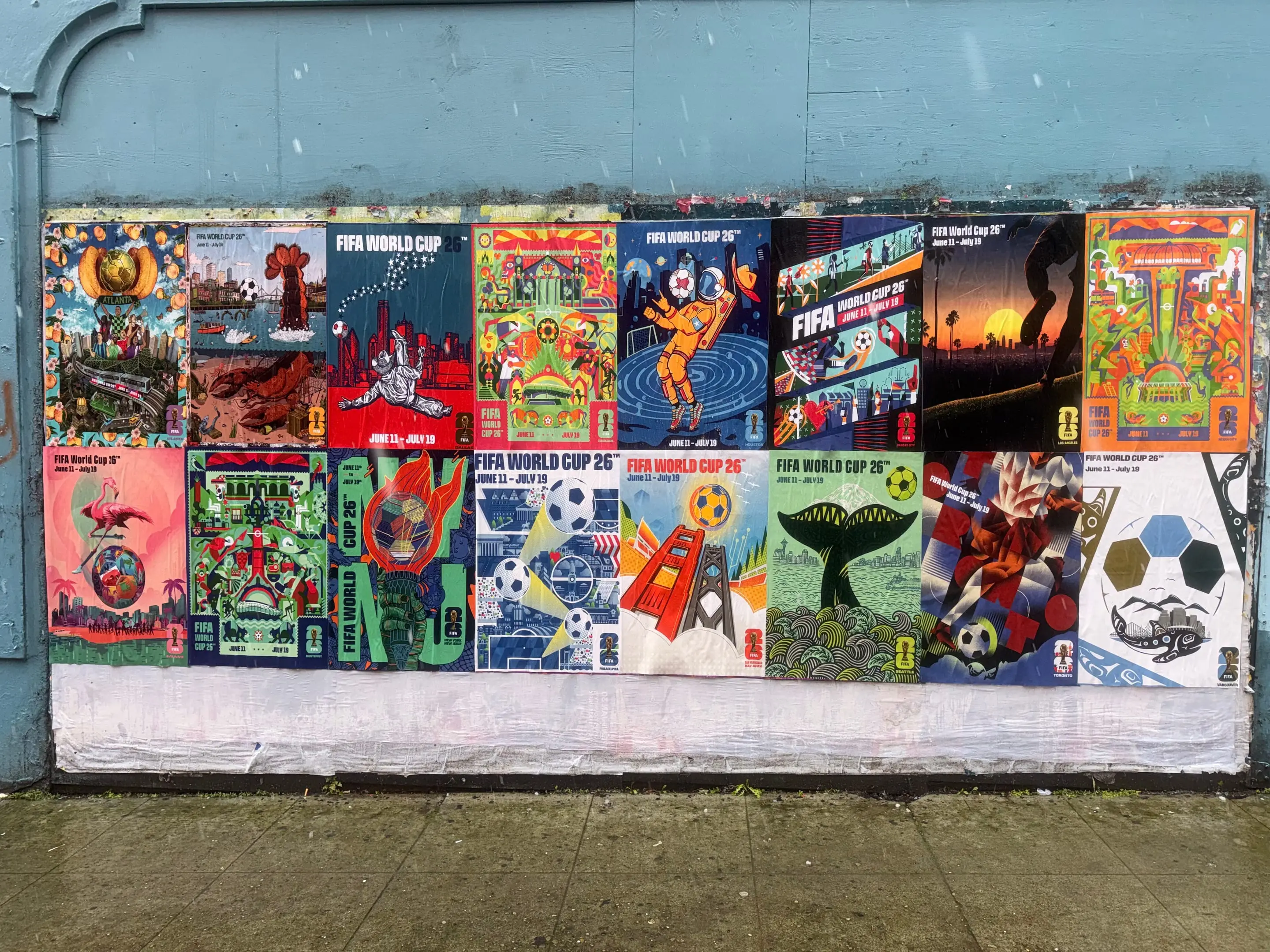FIFA World Cup 2026 host-city poster wall by Beyond Street Media, multi-city host-city campaign
