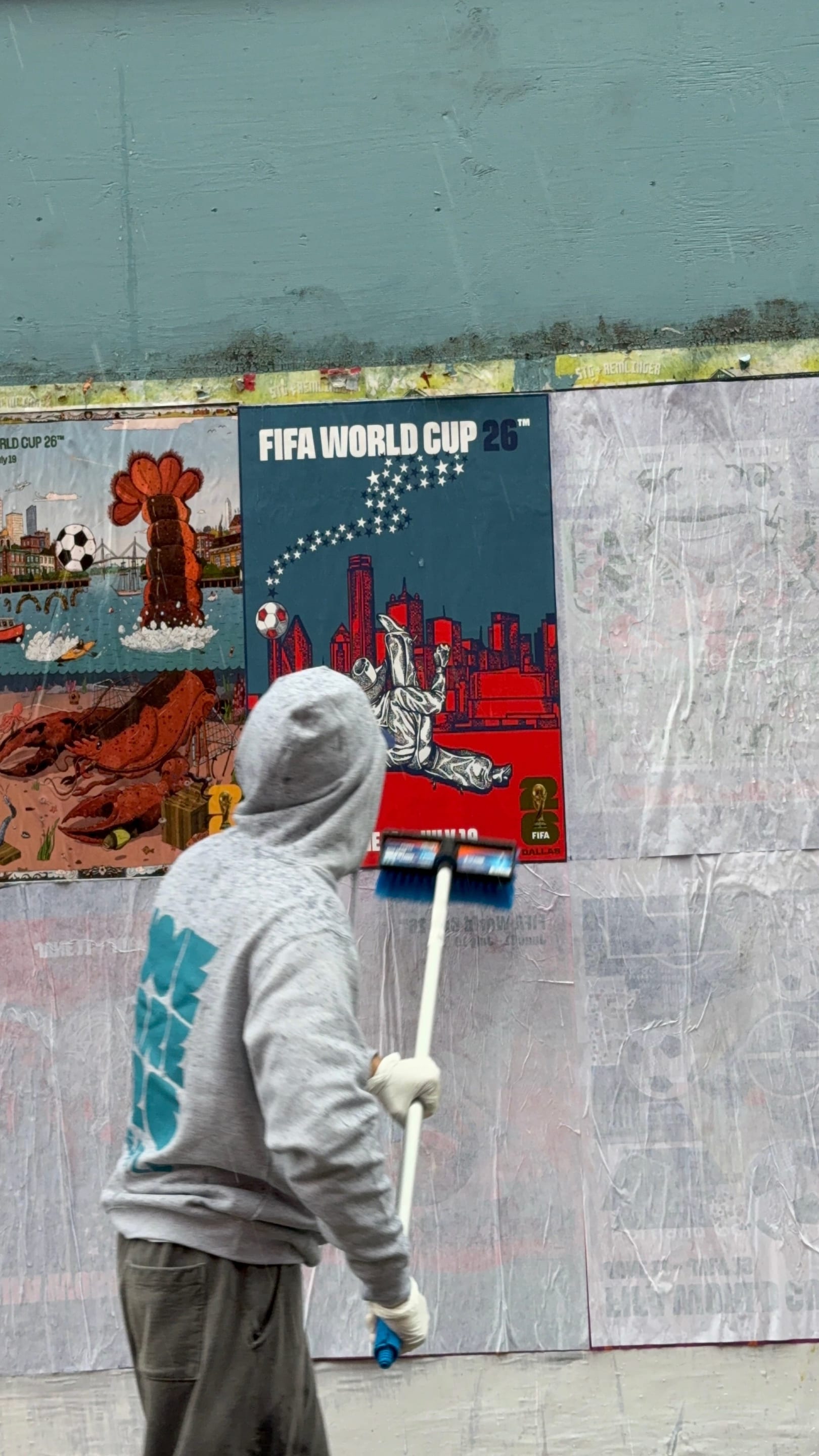 FIFA World Cup 2026 wheatpaste poster campaign installed by Beyond Street Media, Seattle city-specific poster on documented walls