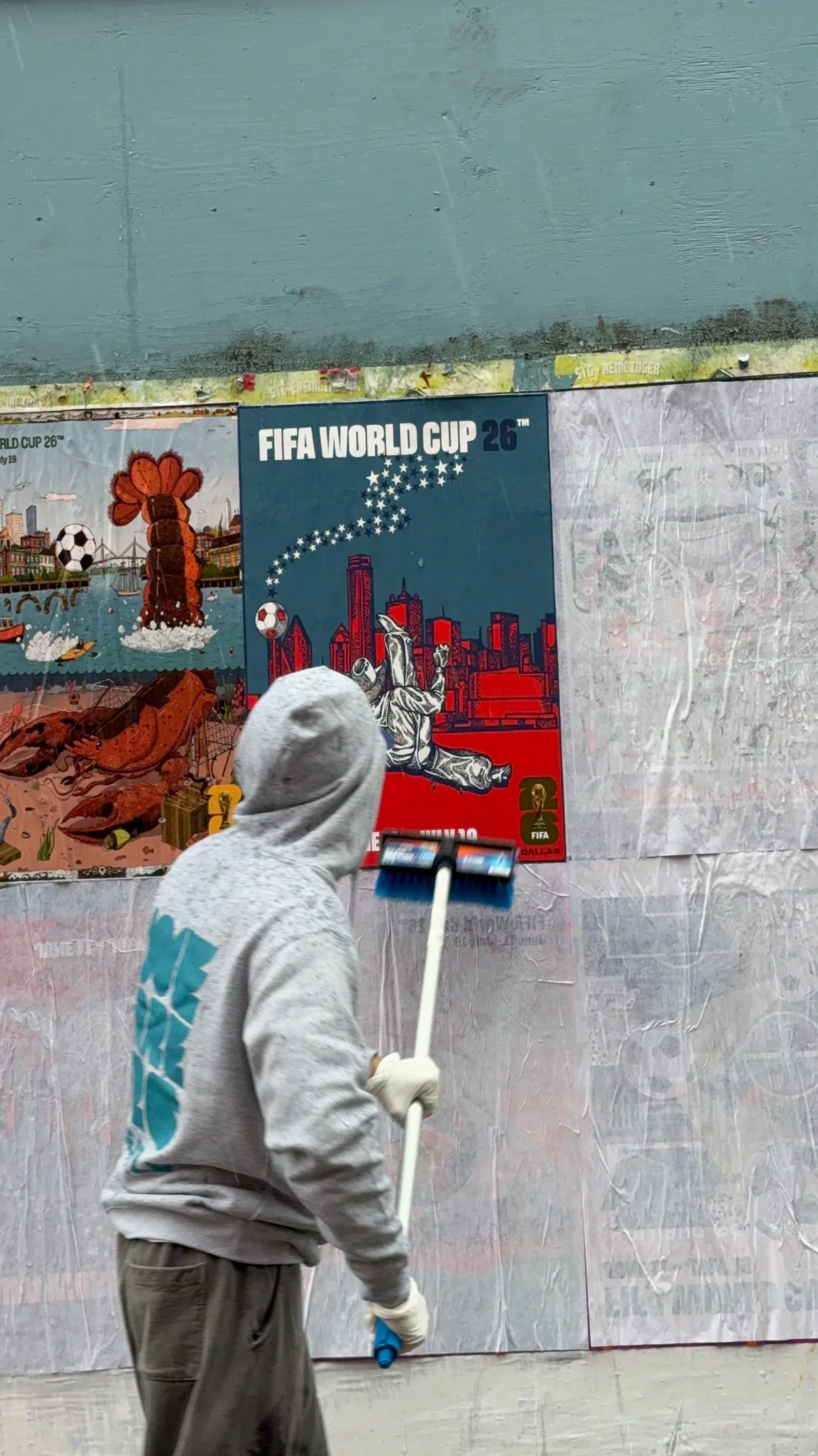 FIFA World Cup 2026 wheatpaste poster campaign installed by Beyond Street Media, Seattle city-specific poster on documented walls