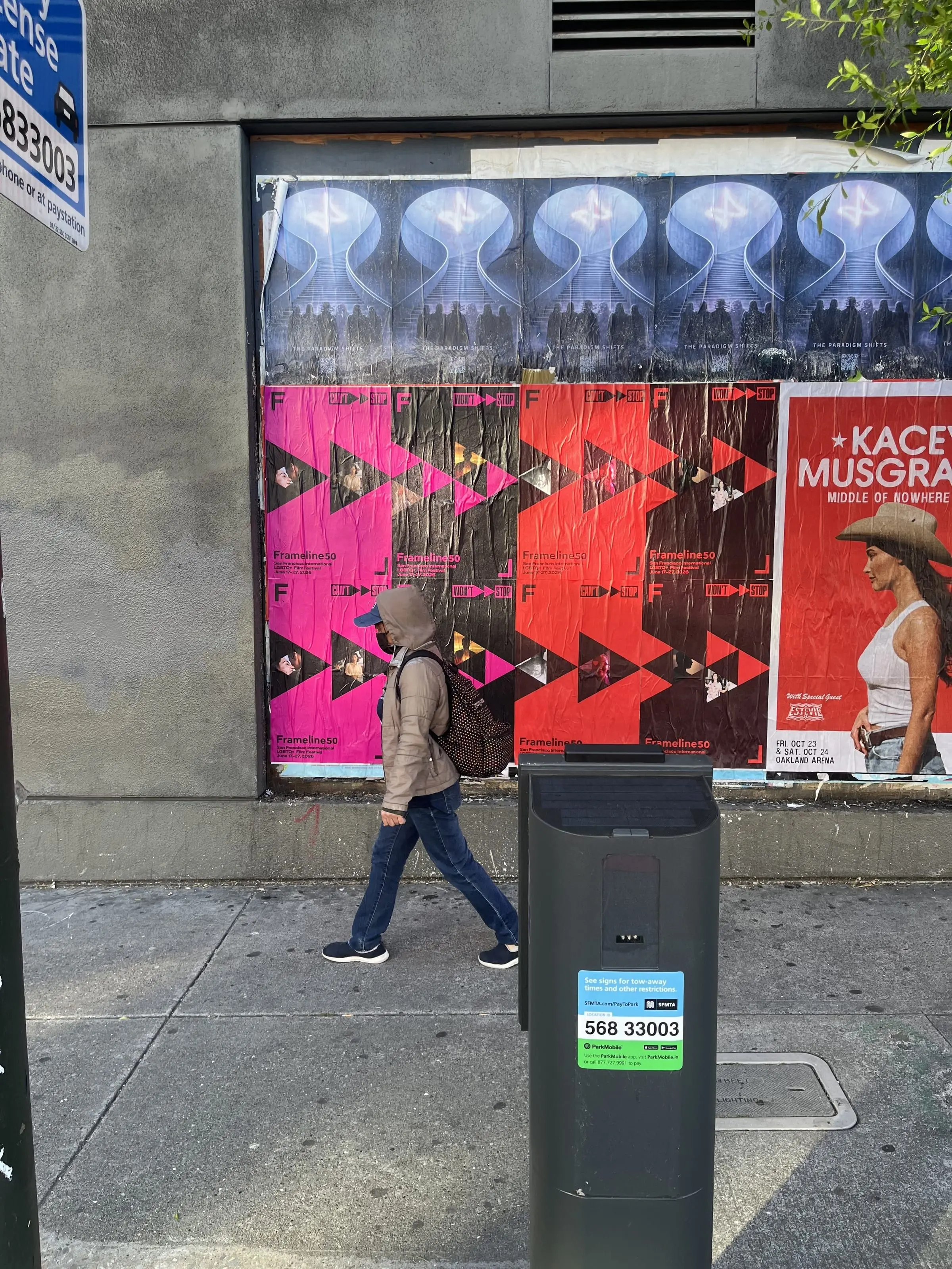 Frameline50 LGBTQ+ film festival wheatpaste posters in San Francisco, documented street install, by Beyond Street Media