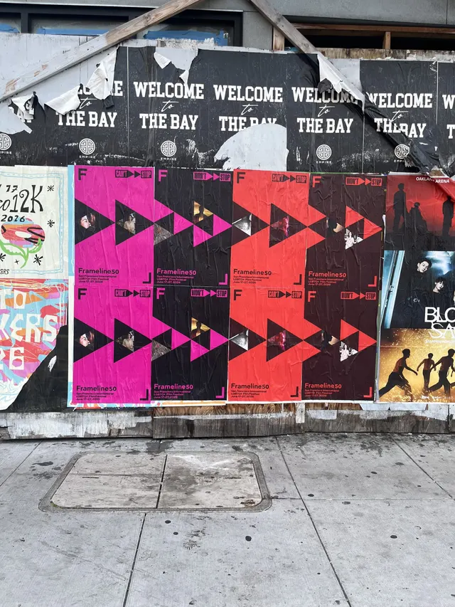 Frameline50 LGBTQ+ film festival wheatpaste posters in San Francisco, documented street install, by Beyond Street Media (photo 7 of 10).