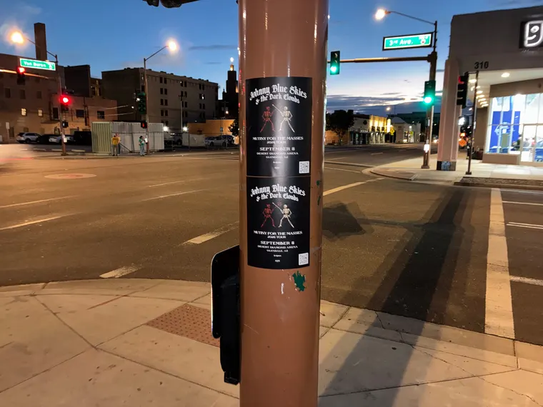 Johnny Blue Skies pole snipe in downtown Phoenix by Beyond Street Media (photo 2 of 103).