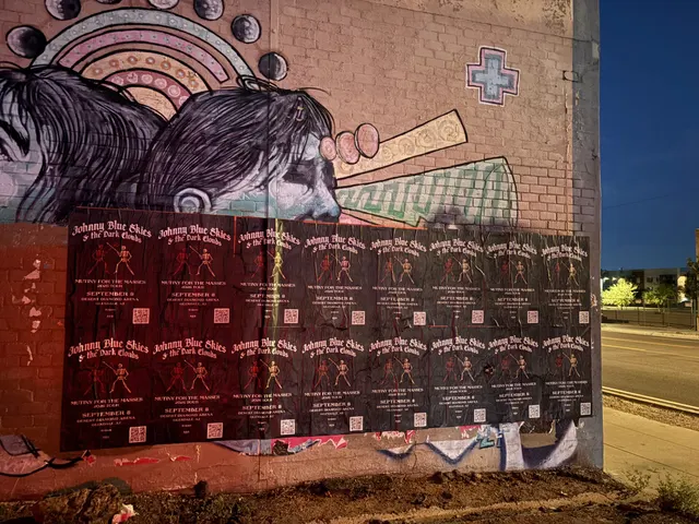Johnny Blue Skies wheatpaste show poster in downtown Phoenix by Beyond Street Media (photo 8 of 31).