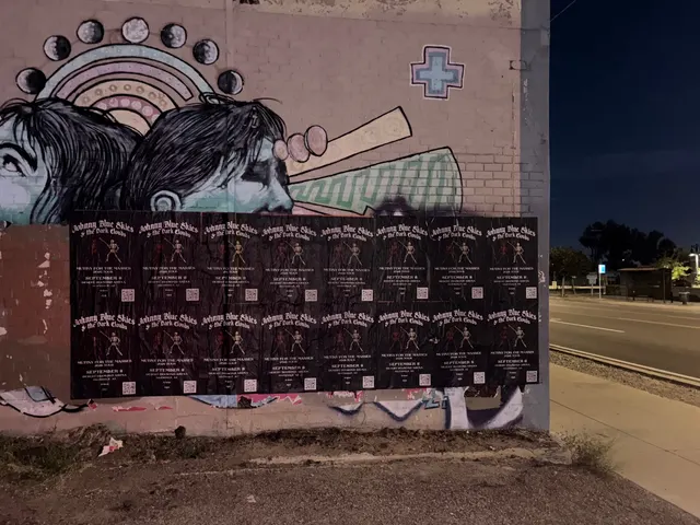 Johnny Blue Skies wheatpaste show poster in downtown Phoenix by Beyond Street Media (photo 17 of 31).