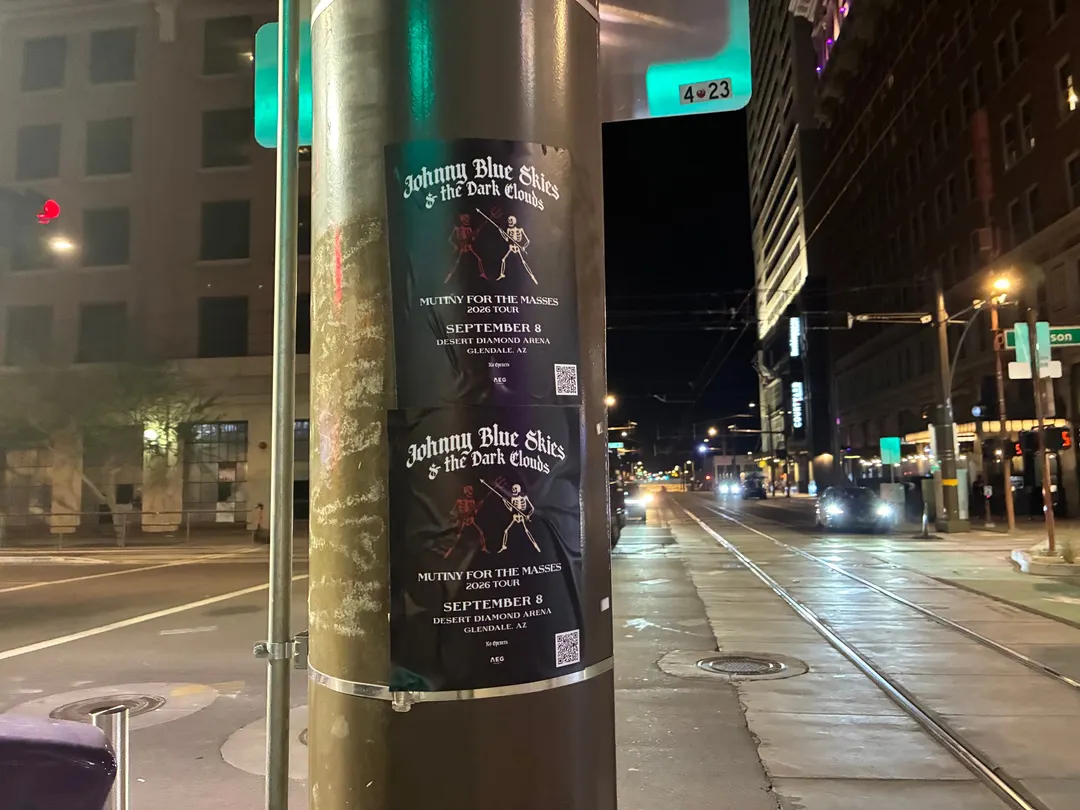 Johnny Blue Skies pole snipe in downtown Phoenix by Beyond Street Media (photo 5 of 103).