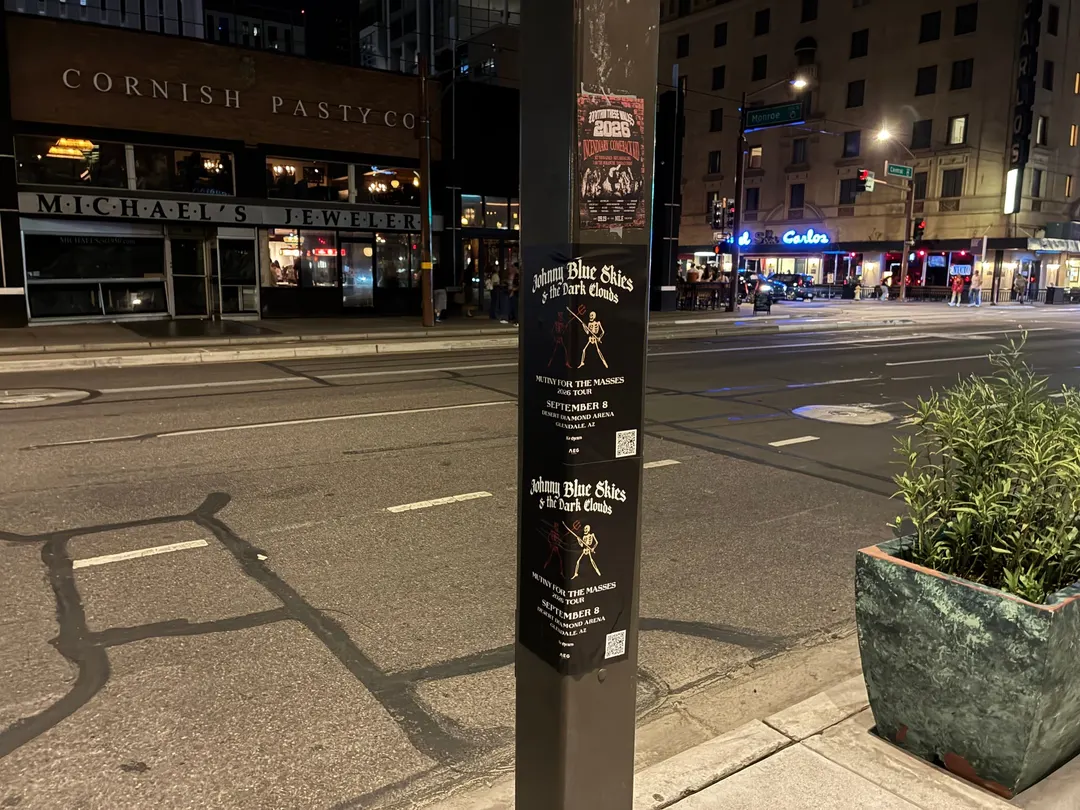 Johnny Blue Skies pole snipe in downtown Phoenix by Beyond Street Media (photo 6 of 103).