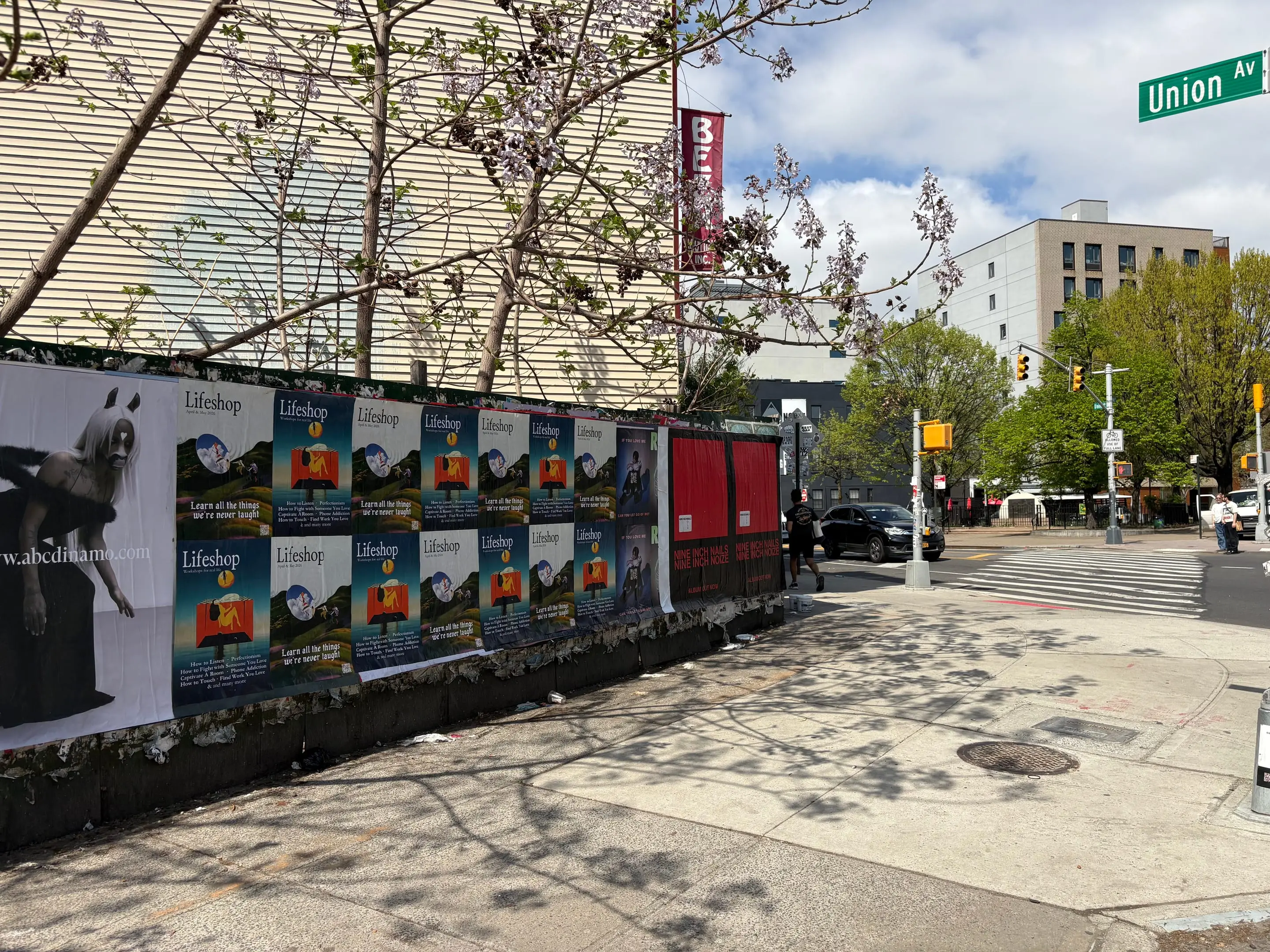 Lifeshop 'Learn all the things we're never taught' wheatpaste in New York City (Williamsburg scaffolding) by Beyond Street Media