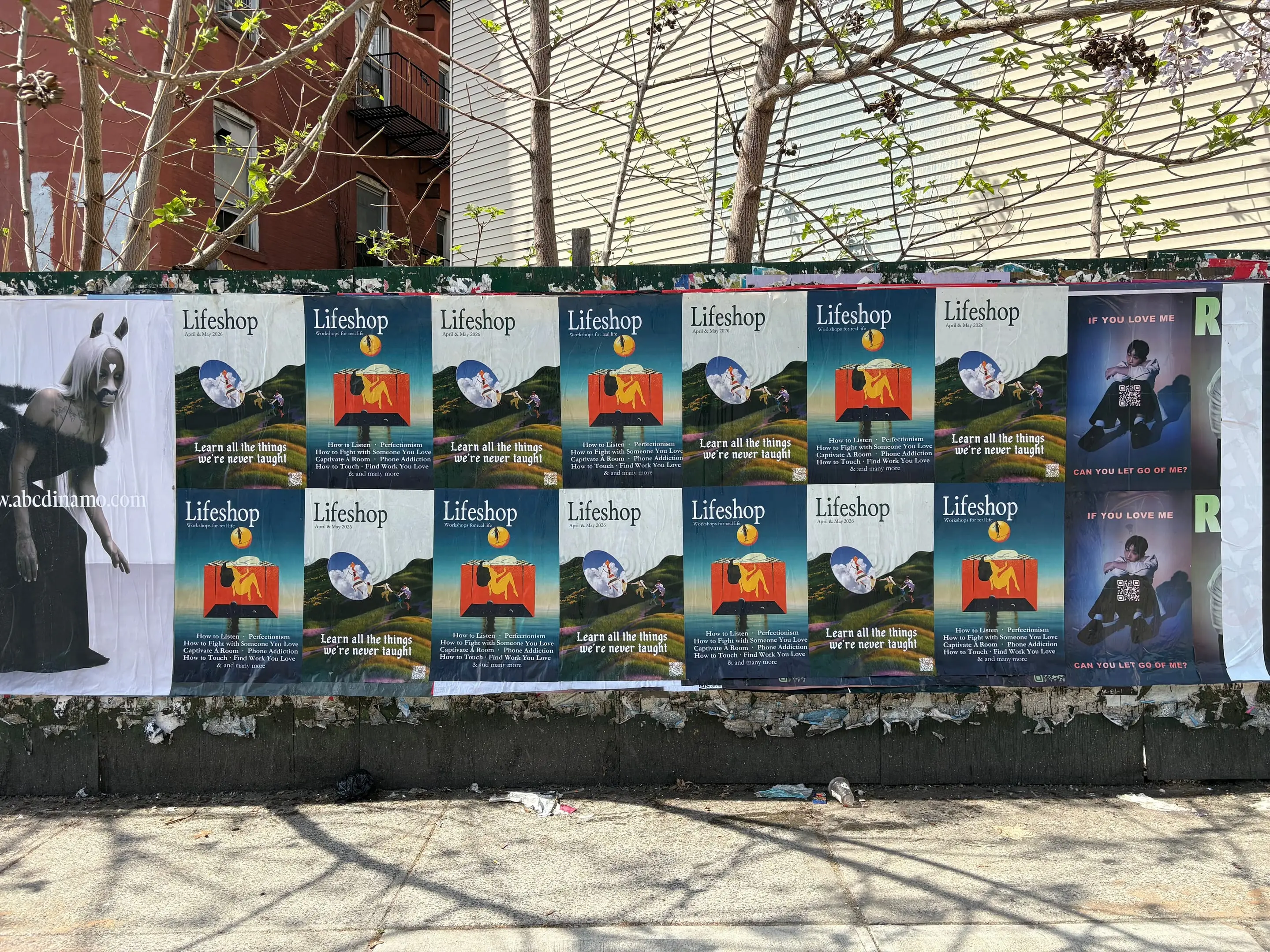 Lifeshop 'Learn all the things we're never taught' wheatpaste in New York City (Williamsburg scaffolding) by Beyond Street Media