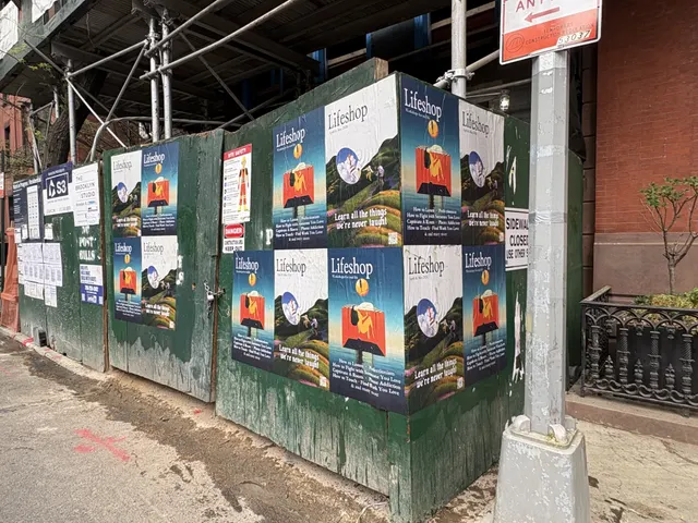 Lifeshop 'Learn all the things we're never taught' wheatpaste in New York City (Williamsburg scaffolding) by Beyond Street Media (photo 9 of 13).