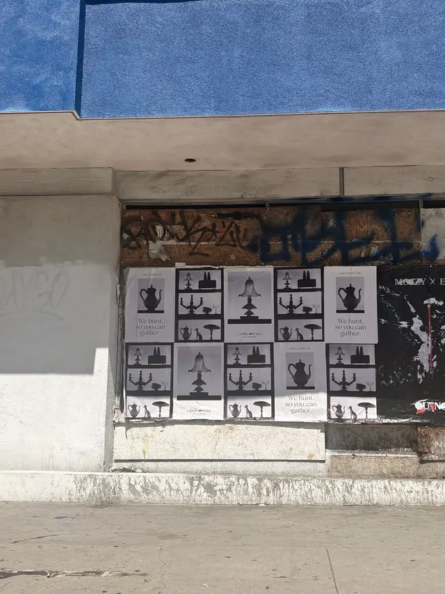 Lone Fox 'We hunt, so you can gather' wheatpaste poster campaign on documented walls in Los Angeles, CA by Beyond Street Media (photo 6 of 22).