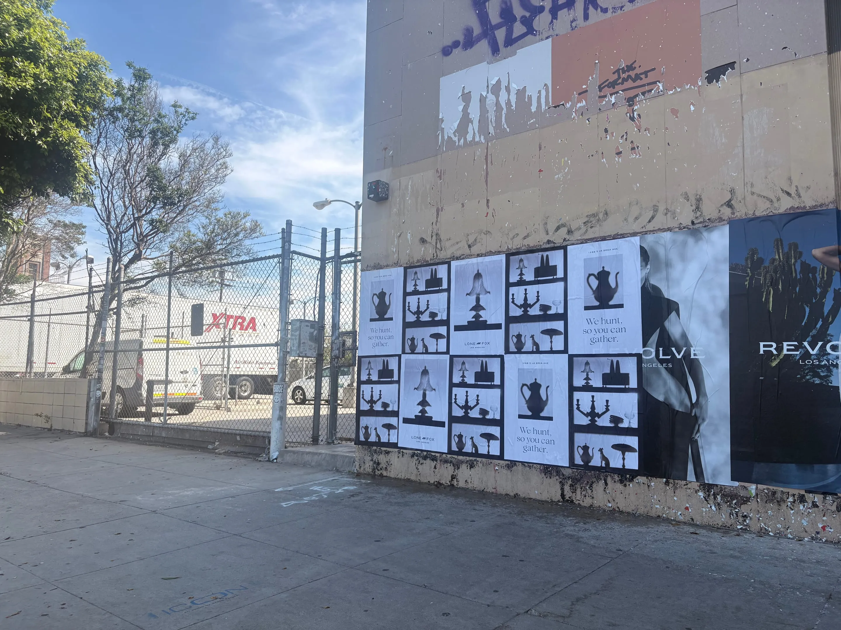Lone Fox 'We hunt, so you can gather' wheatpaste poster campaign on documented walls in Los Angeles, CA by Beyond Street Media