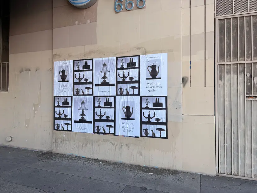 Lone Fox 'We hunt, so you can gather' wheatpaste poster campaign on documented walls in Los Angeles, CA by Beyond Street Media (photo 2 of 22).