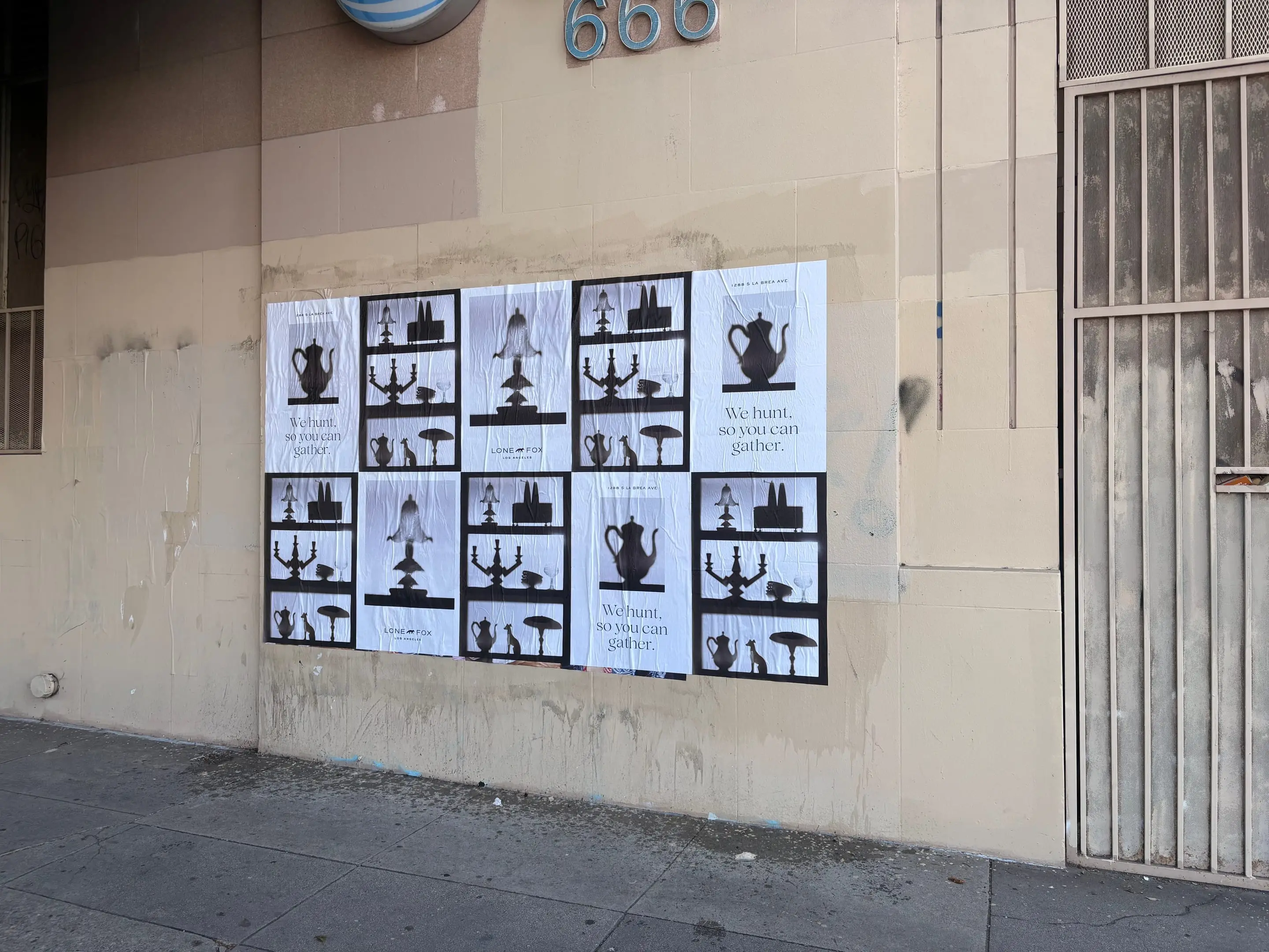 Lone Fox 'We hunt, so you can gather' wheatpaste poster campaign on documented walls in Los Angeles, CA by Beyond Street Media