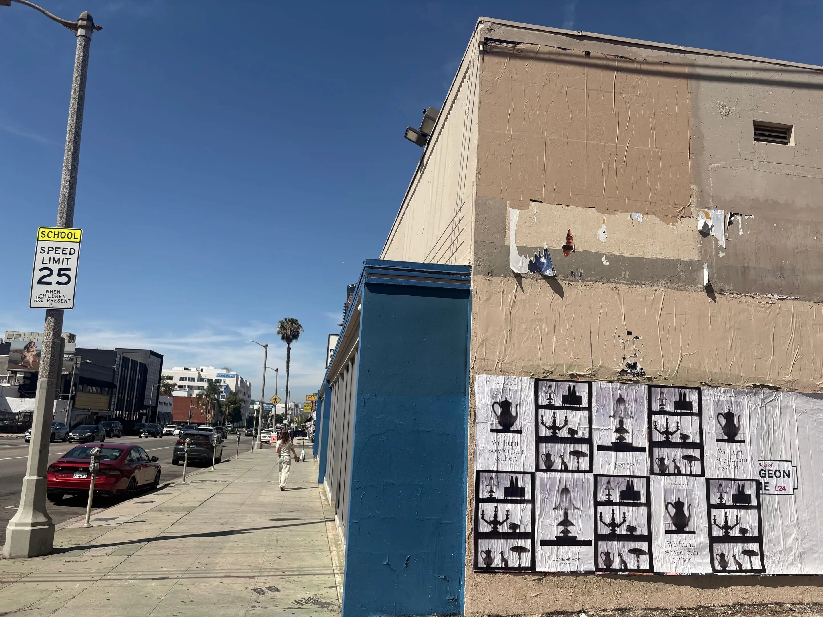 Lone Fox 'We hunt, so you can gather' wheatpaste poster campaign on documented walls in Los Angeles, CA by Beyond Street Media