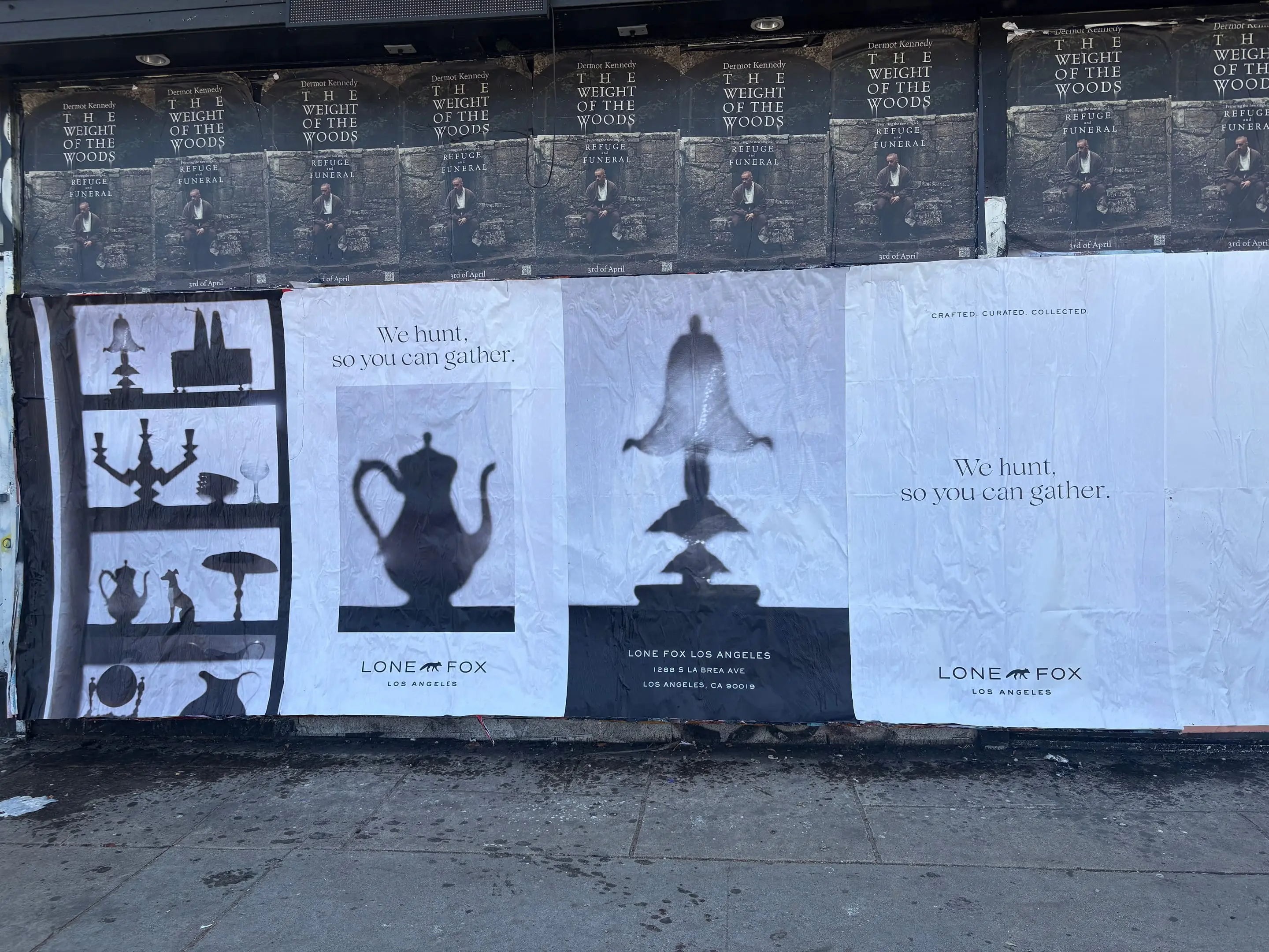 Lone Fox 'We hunt, so you can gather' wheatpaste poster campaign on documented walls in Los Angeles, CA by Beyond Street Media