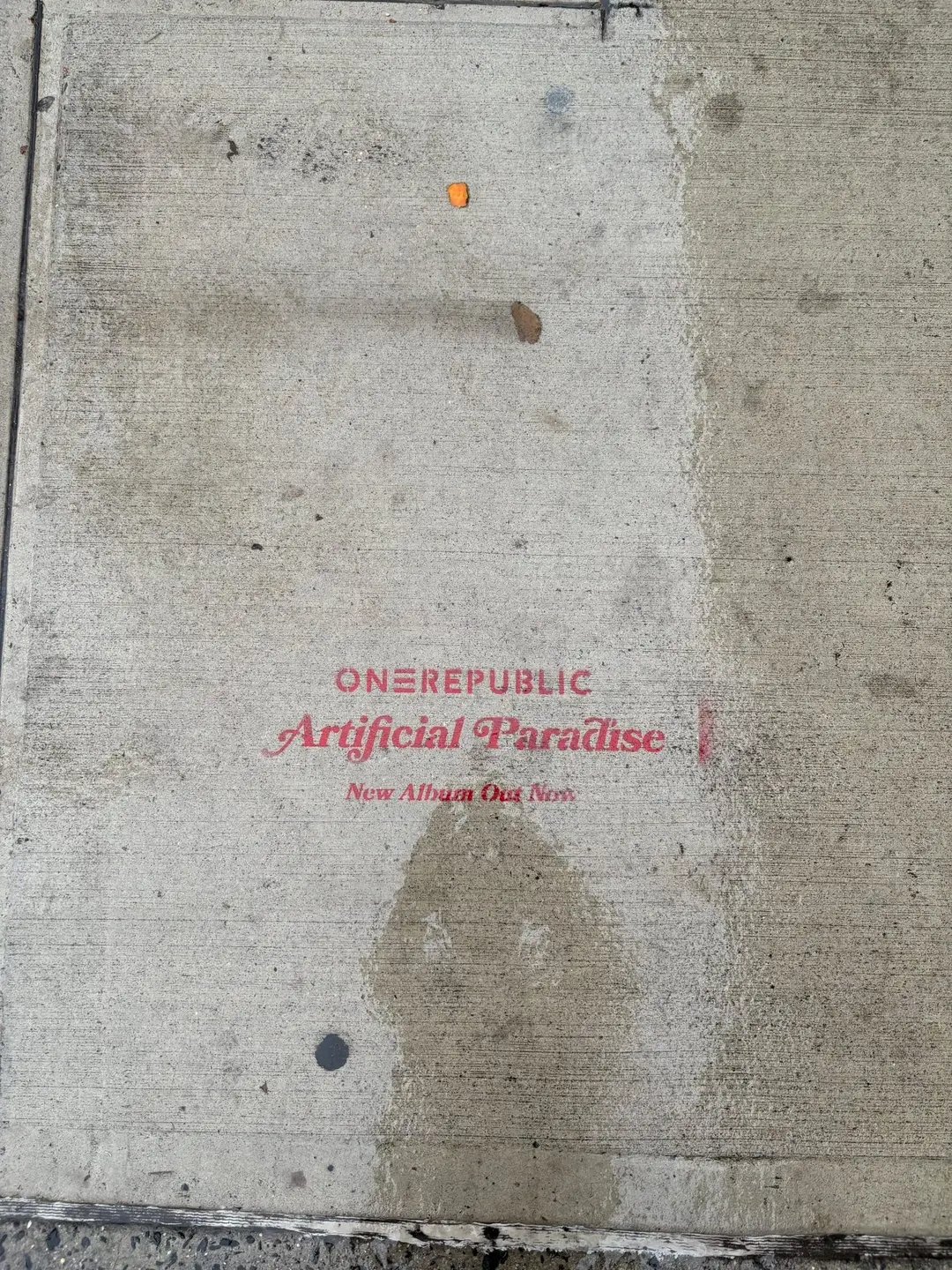 OneRepublic 'Artificial Paradise' album sidewalk stencil in New York City by Beyond Street Media