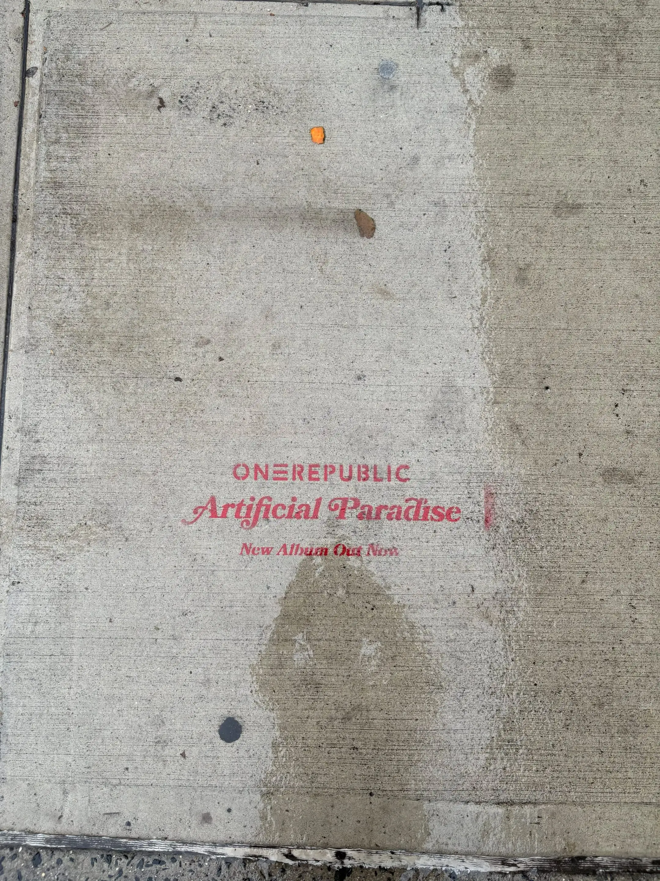 OneRepublic 'Artificial Paradise' album sidewalk stencil in New York City by Beyond Street Media