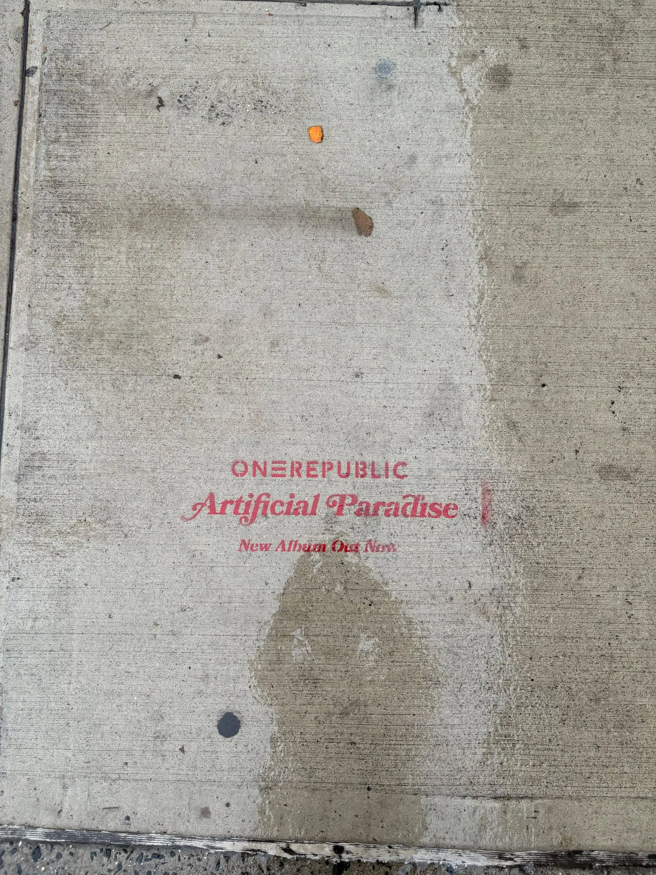 OneRepublic 'Artificial Paradise' album sidewalk stencil in New York City by Beyond Street Media