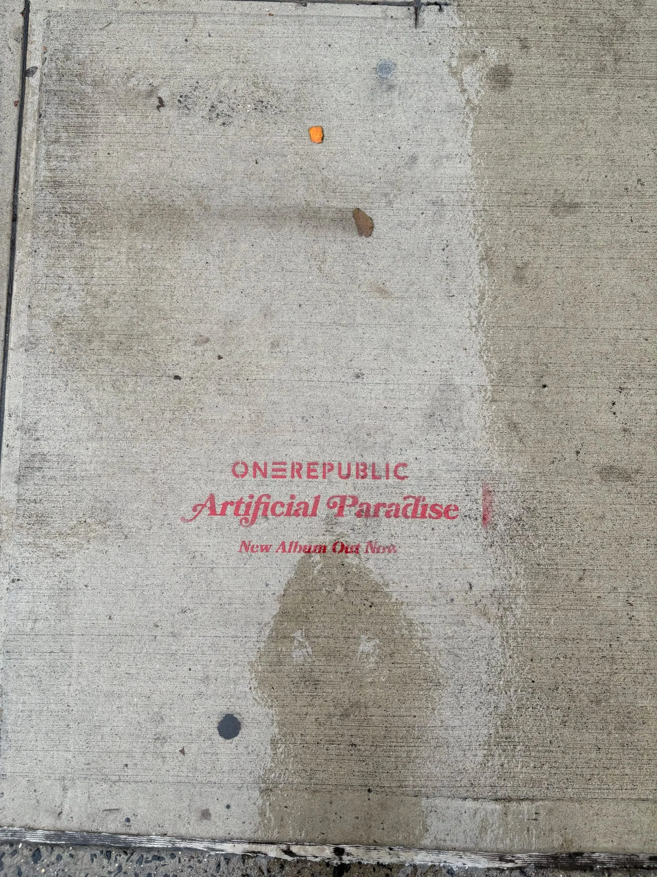 OneRepublic 'Artificial Paradise' album sidewalk stencil in New York City by Beyond Street Media