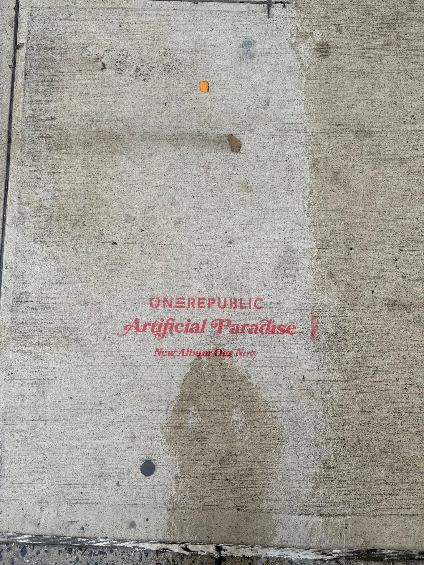 OneRepublic 'Artificial Paradise' album sidewalk stencil in New York City by Beyond Street Media