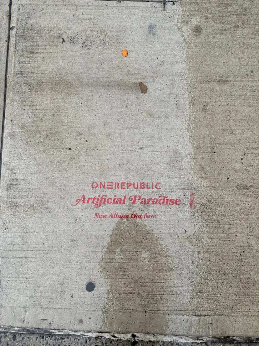 OneRepublic 'Artificial Paradise' album sidewalk stencil in New York City by Beyond Street Media