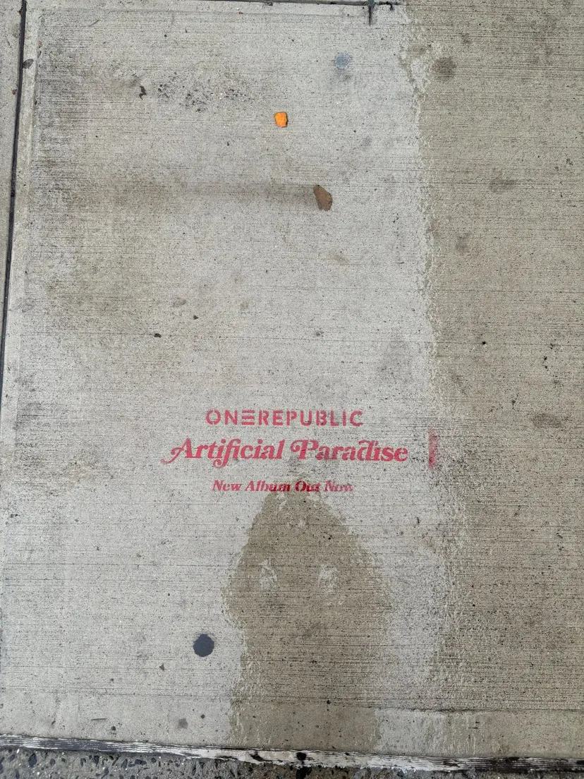 OneRepublic 'Artificial Paradise' album sidewalk stencil in New York City by Beyond Street Media